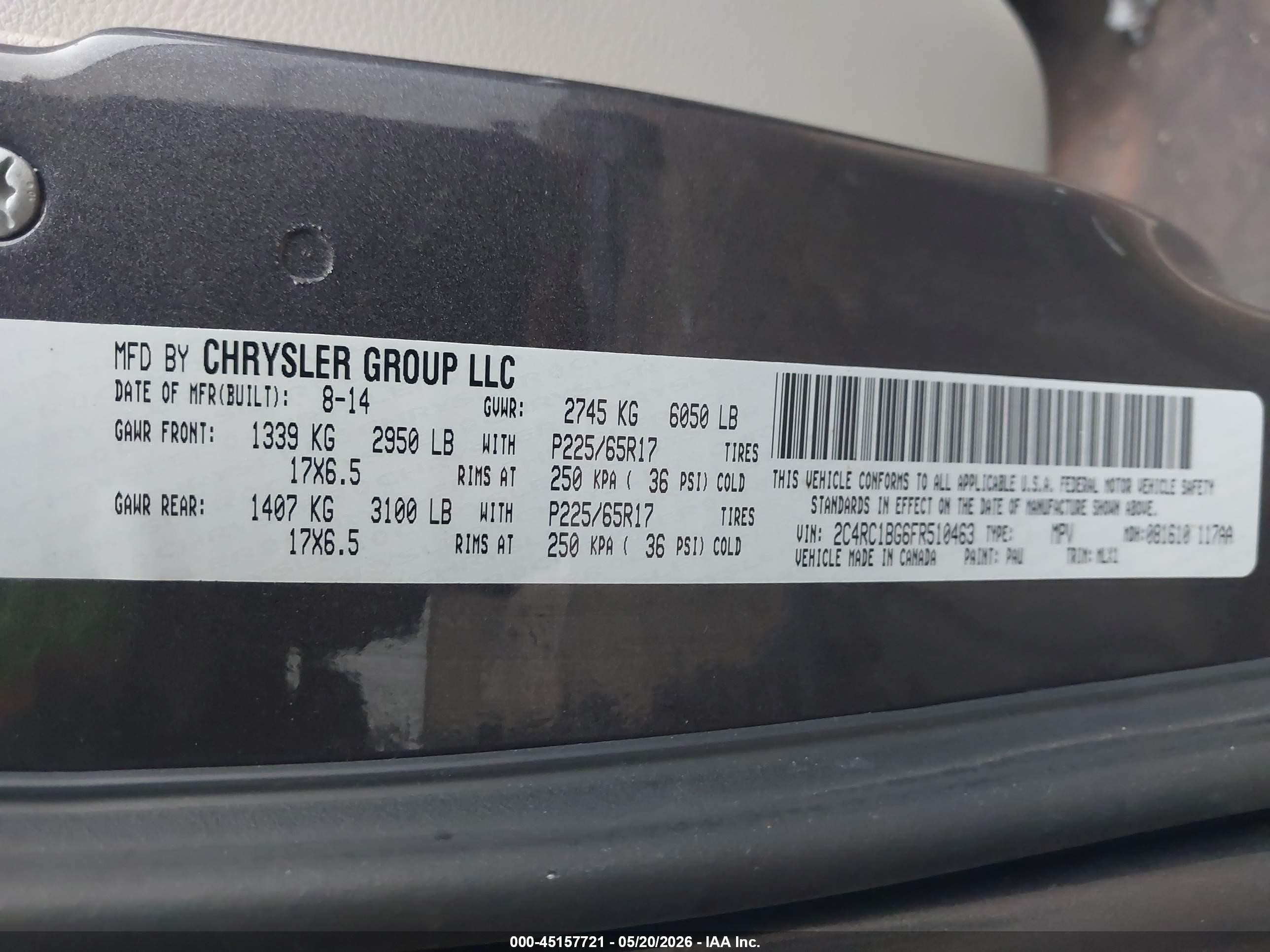 2015 Chrysler Town & Country Touring Черный vin: 2C4RC1BG6FR510463