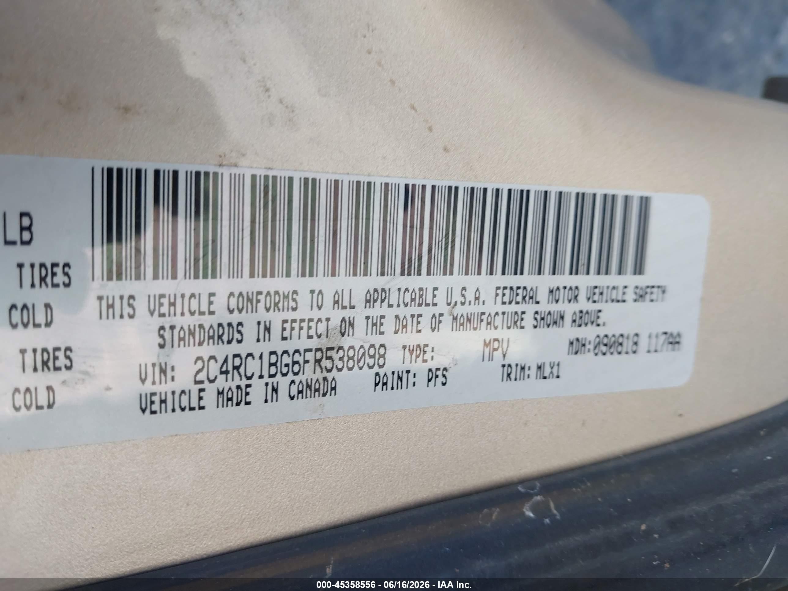2015 Chrysler Town & Country Touring Beige vin: 2C4RC1BG6FR538098