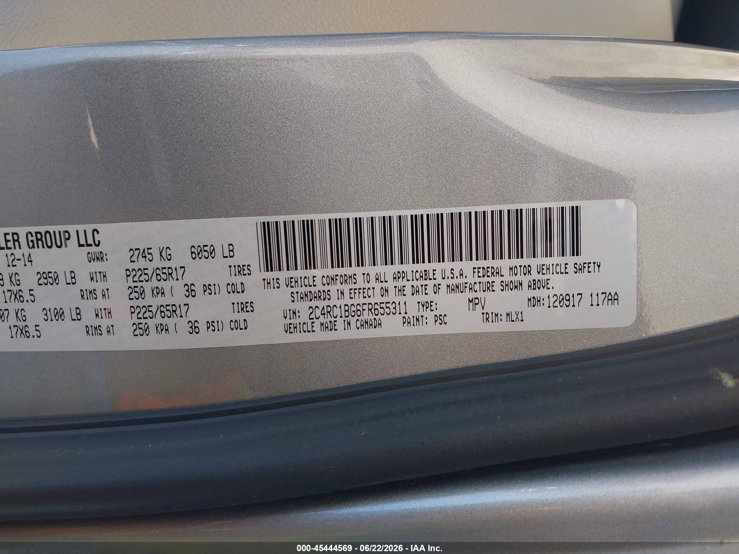 2015 Chrysler Town & Country Touring Silver vin: 2C4RC1BG6FR655311