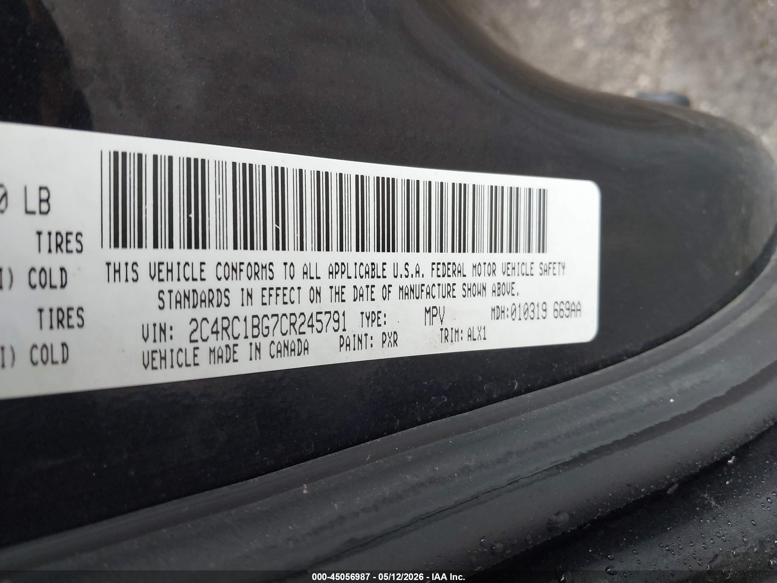 2012 Chrysler Town & Country Touring Black vin: 2C4RC1BG7CR245791