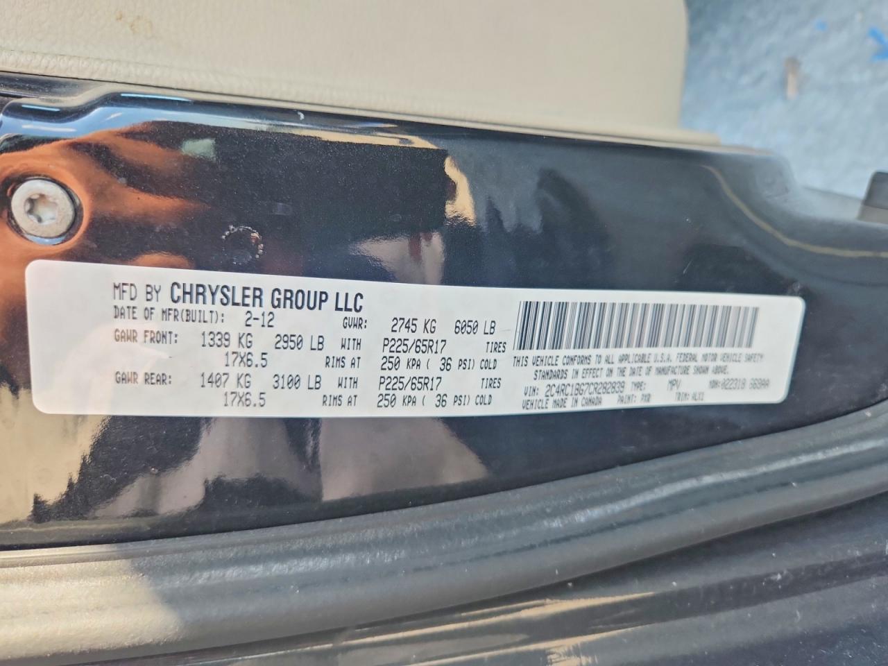 2012 Chrysler Town & Country Touring Black vin: 2C4RC1BG7CR282839