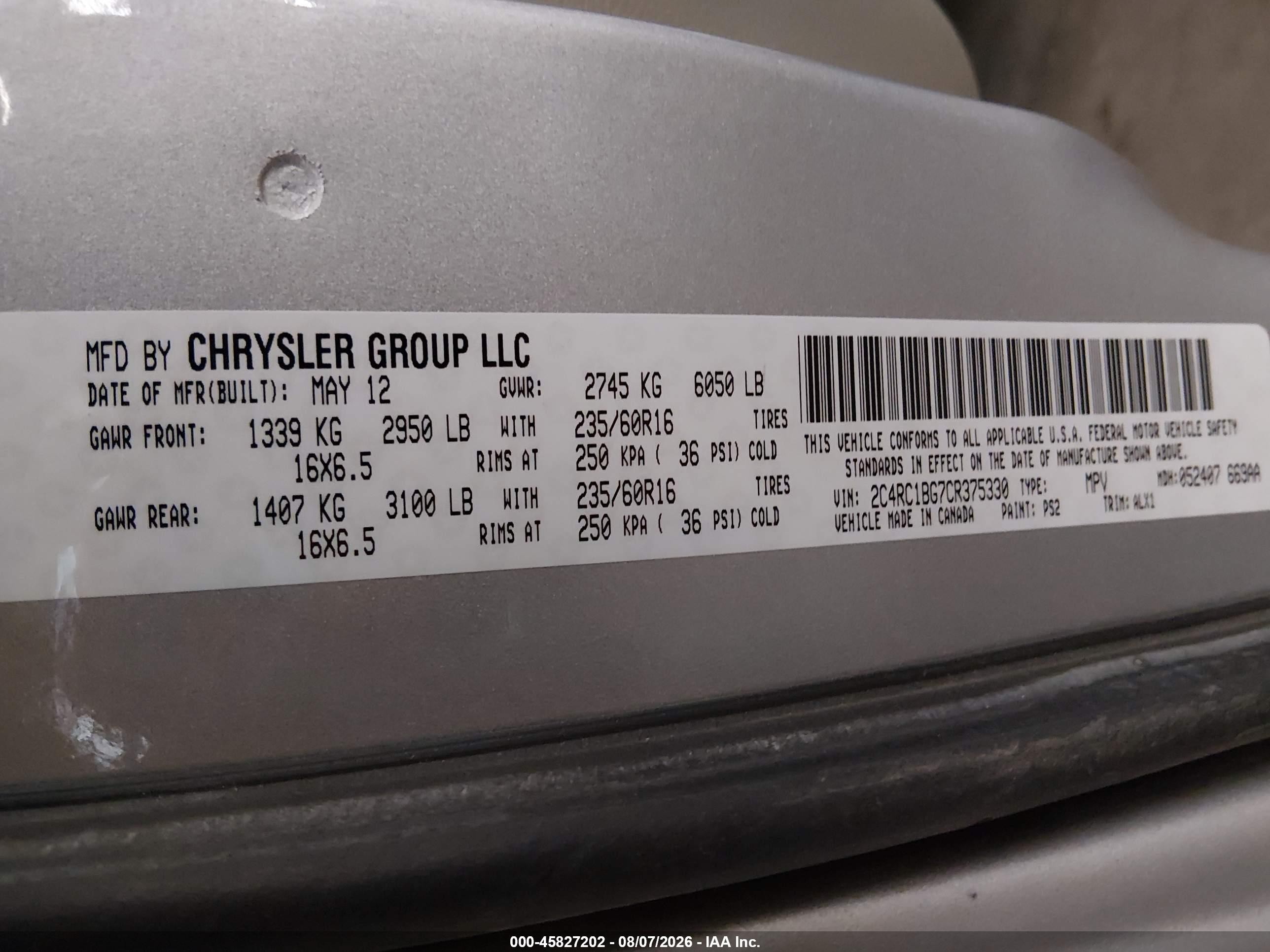2012 Chrysler Town & Country Touring Silver vin: 2C4RC1BG7CR375330