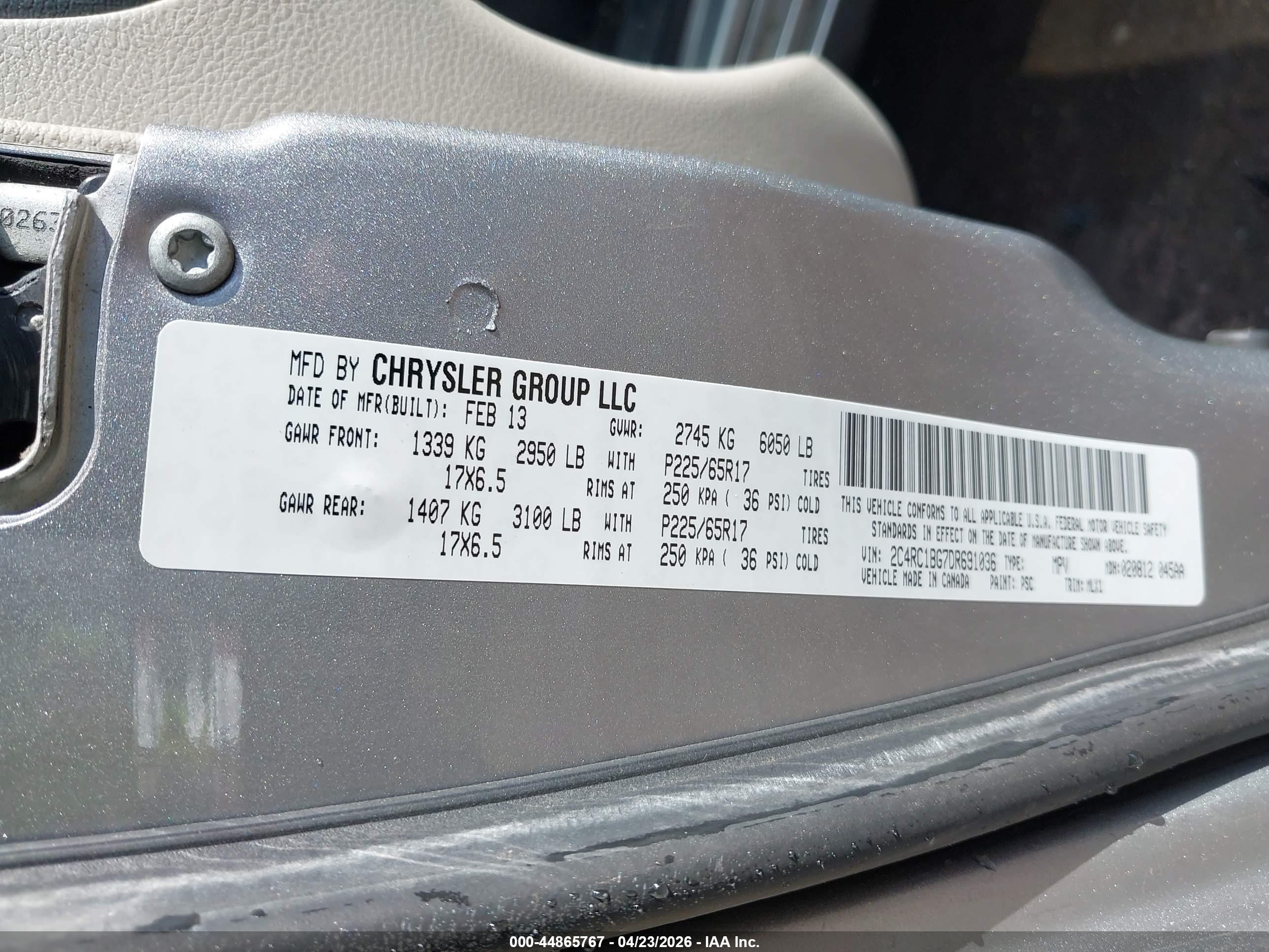 2013 Chrysler Town & Country Touring Silver vin: 2C4RC1BG7DR691036