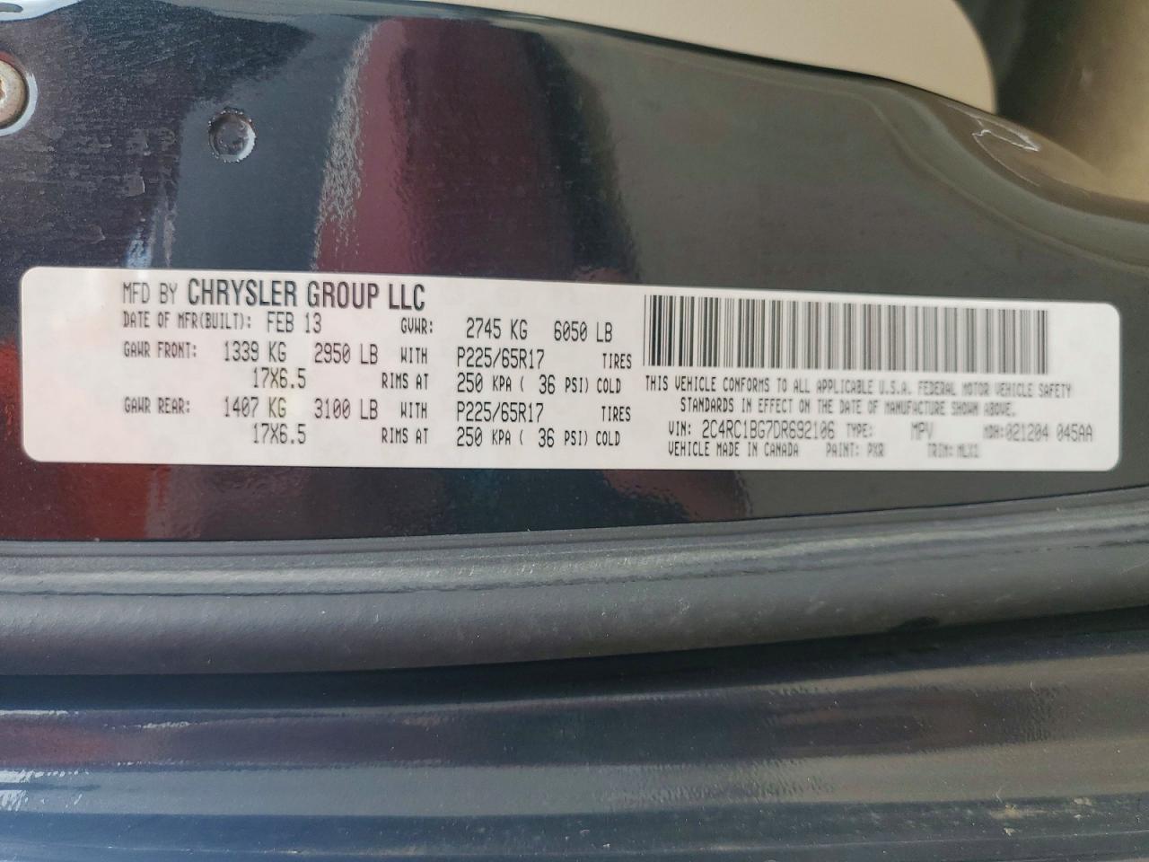 2013 Chrysler Town & Country Touring Black vin: 2C4RC1BG7DR692106