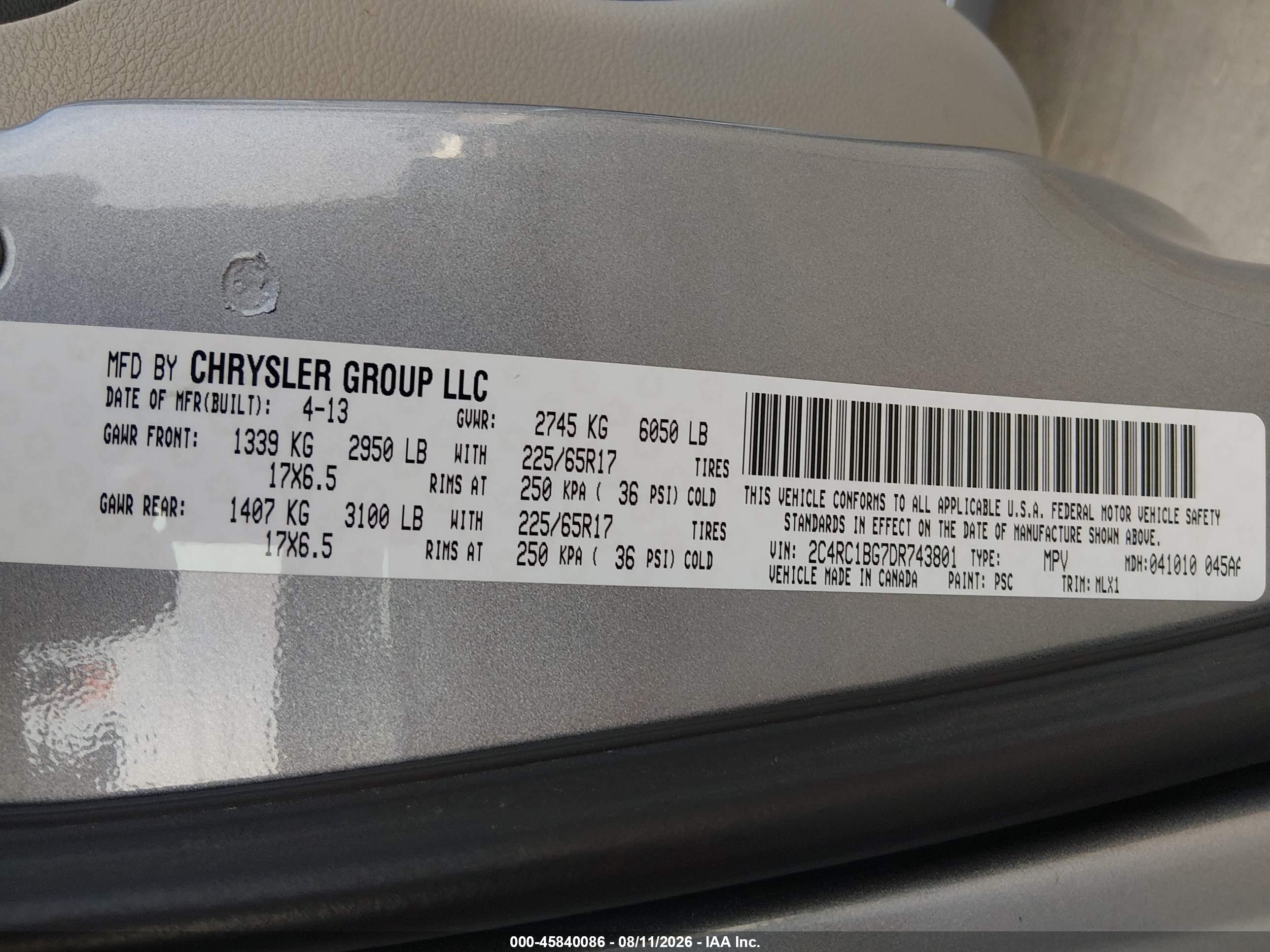 2013 Chrysler Town & Country Touring Silver vin: 2C4RC1BG7DR743801