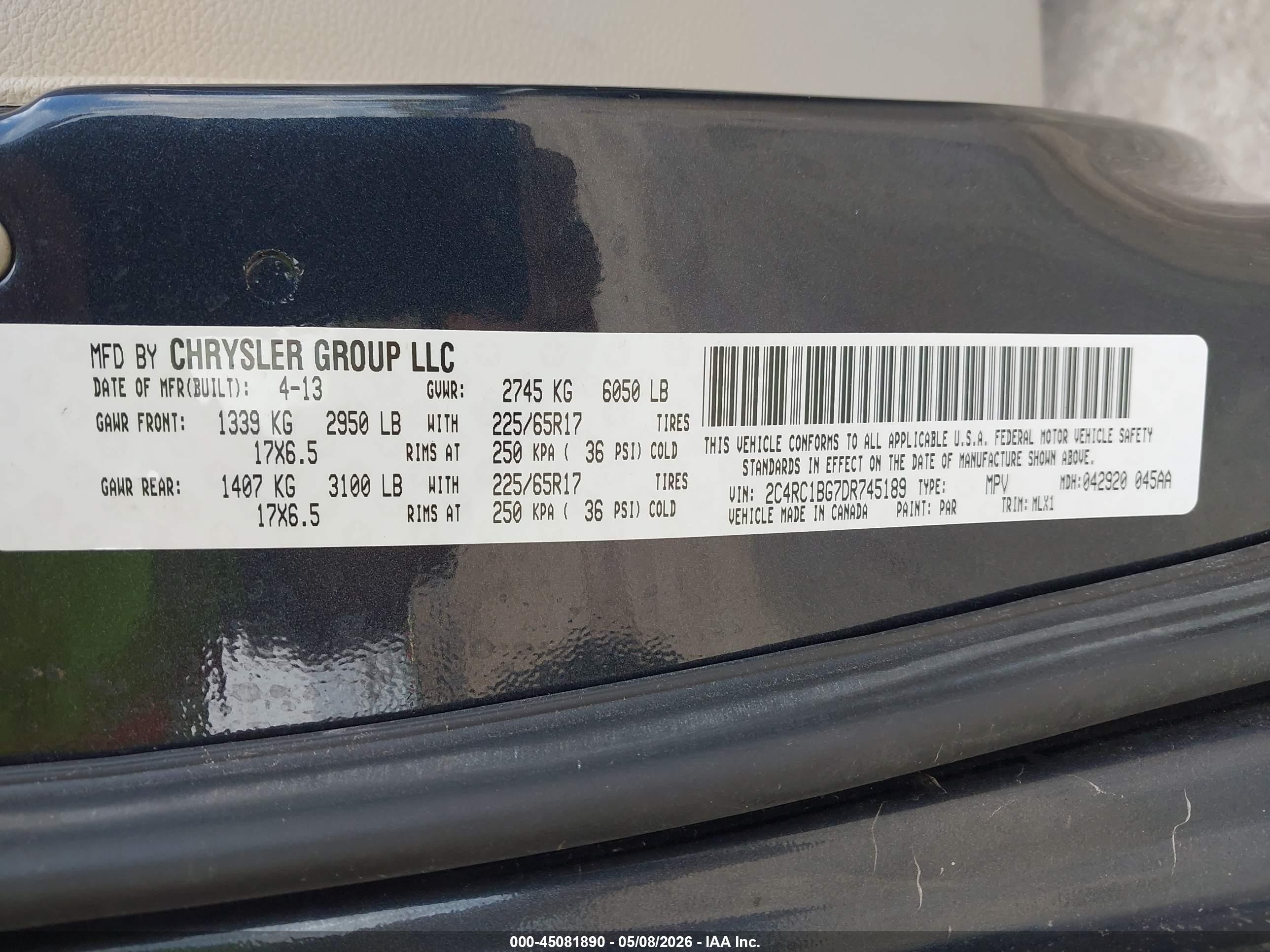 2013 Chrysler Town & Country Touring Blue vin: 2C4RC1BG7DR745189