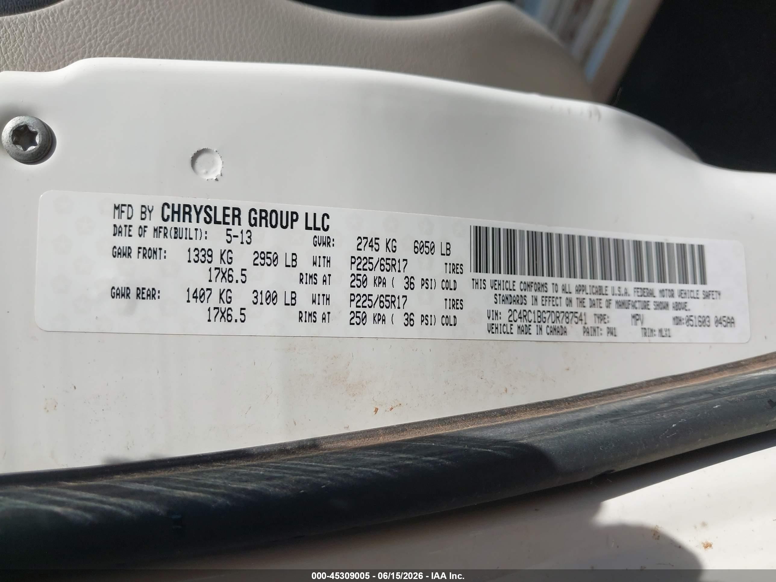 2013 Chrysler Town & Country Touring Белый vin: 2C4RC1BG7DR787541