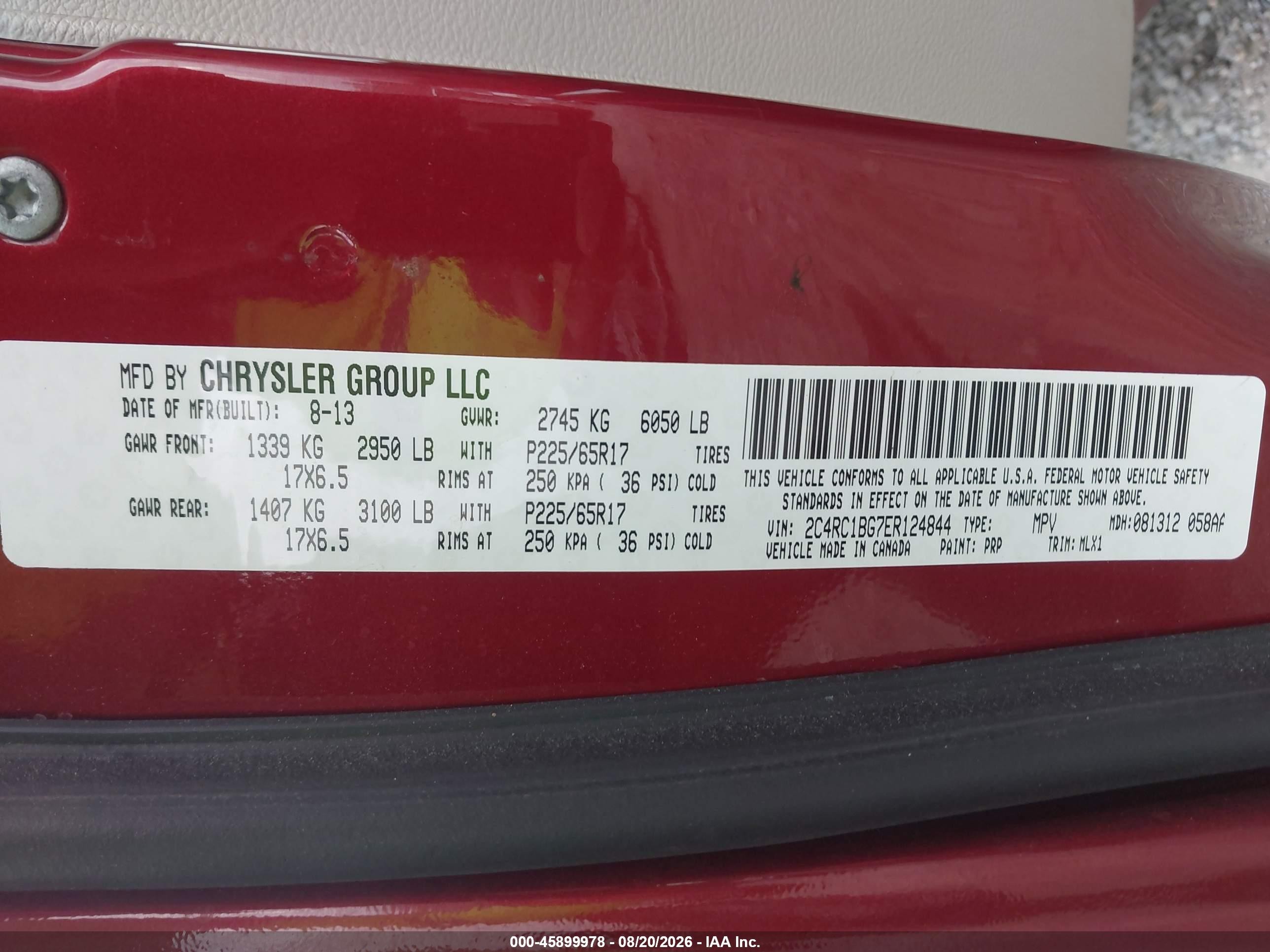 2014 Chrysler Town & Country Touring Red vin: 2C4RC1BG7ER124844