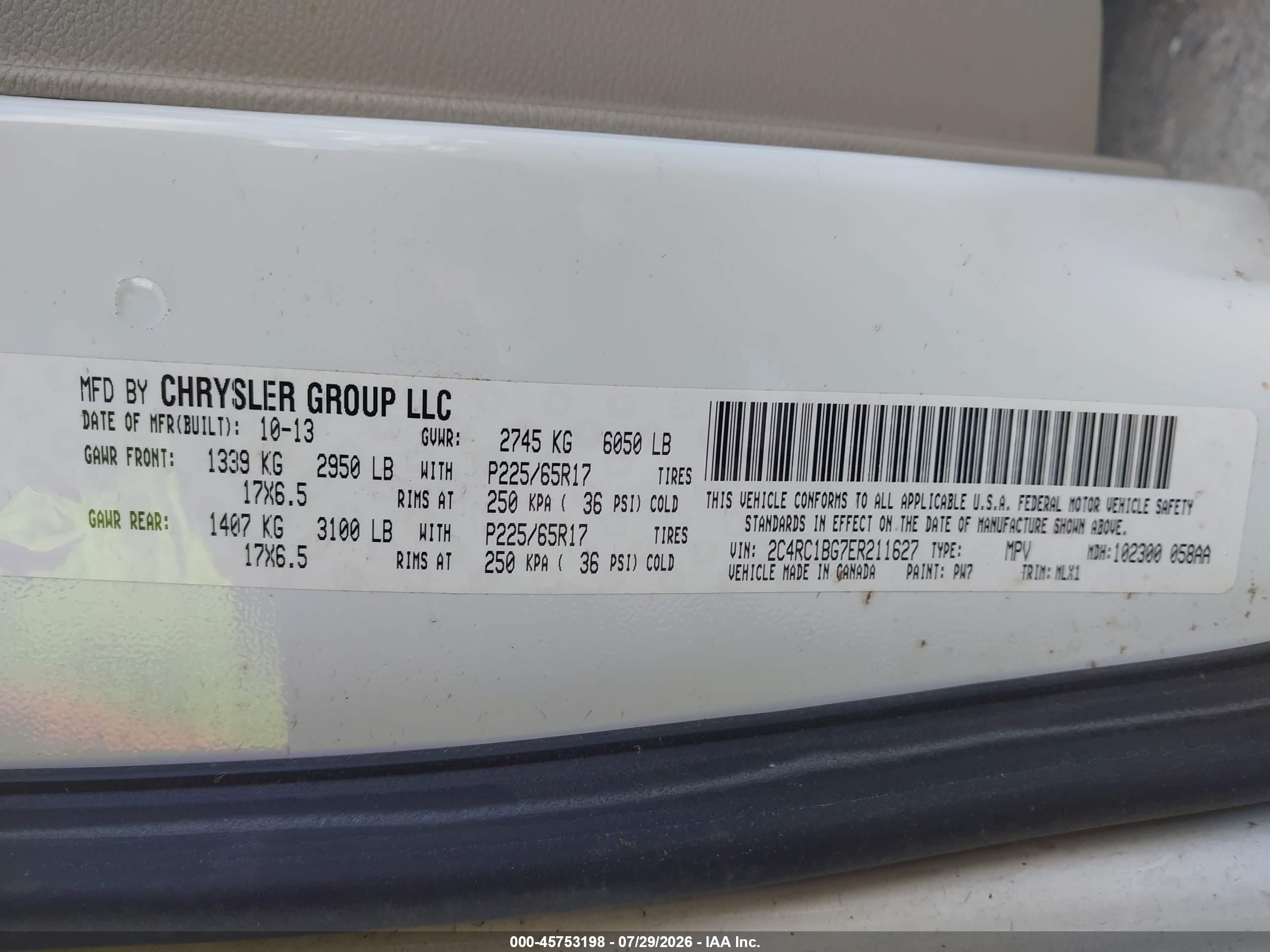 2014 Chrysler Town & Country Touring White vin: 2C4RC1BG7ER211627