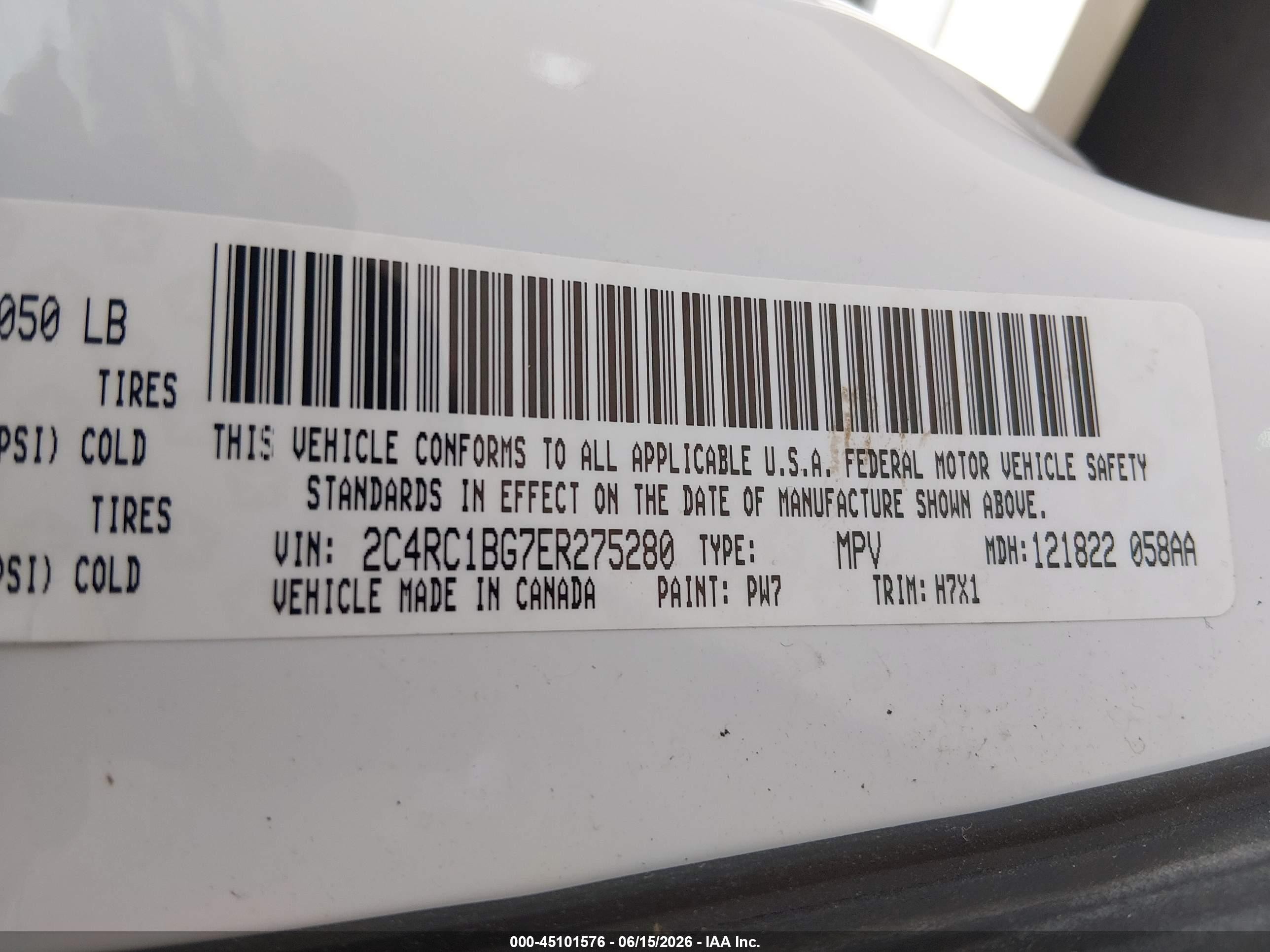 2014 Chrysler Town & Country Touring White vin: 2C4RC1BG7ER275280