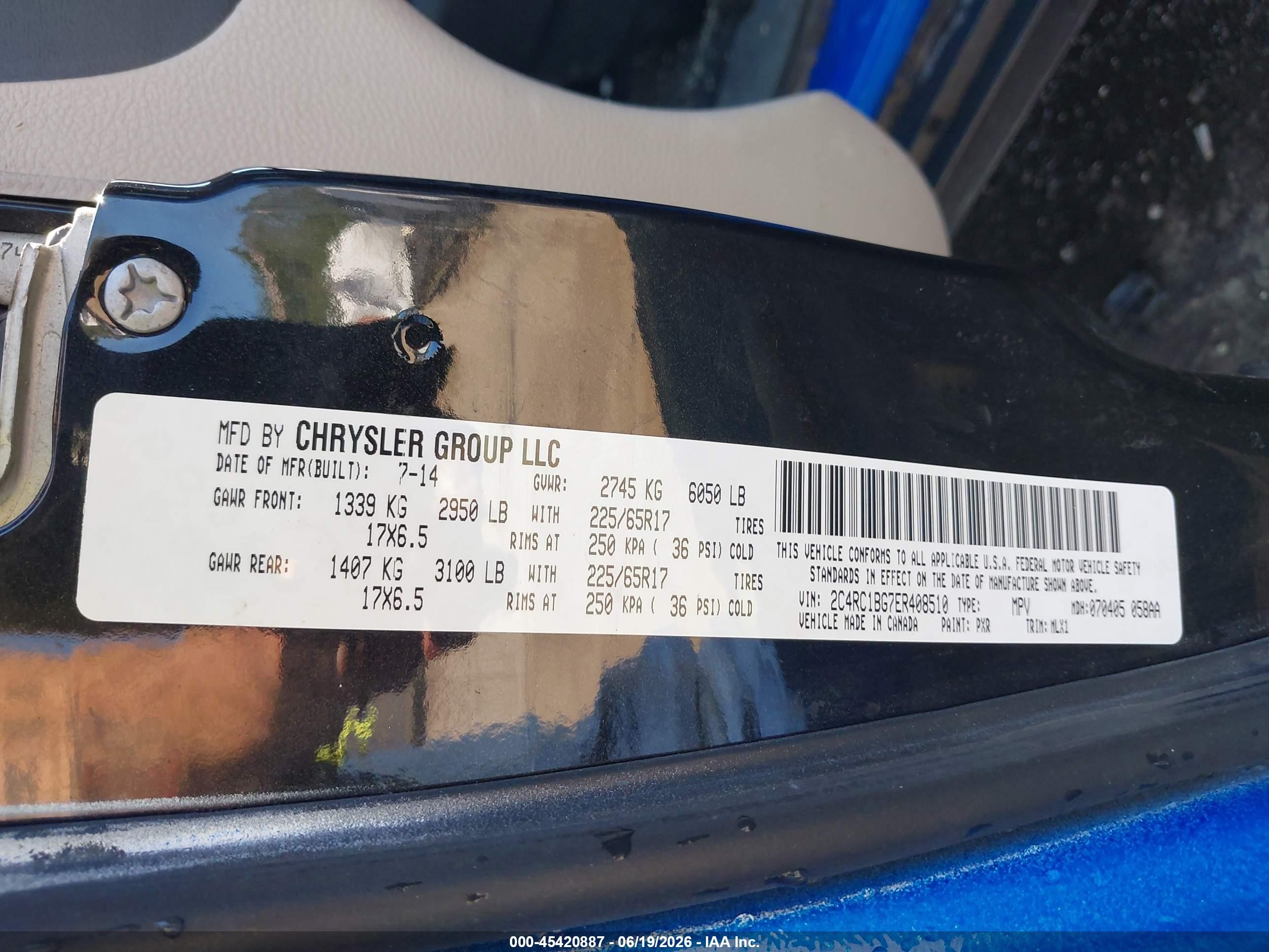 2014 Chrysler Town & Country Touring Blue vin: 2C4RC1BG7ER408510
