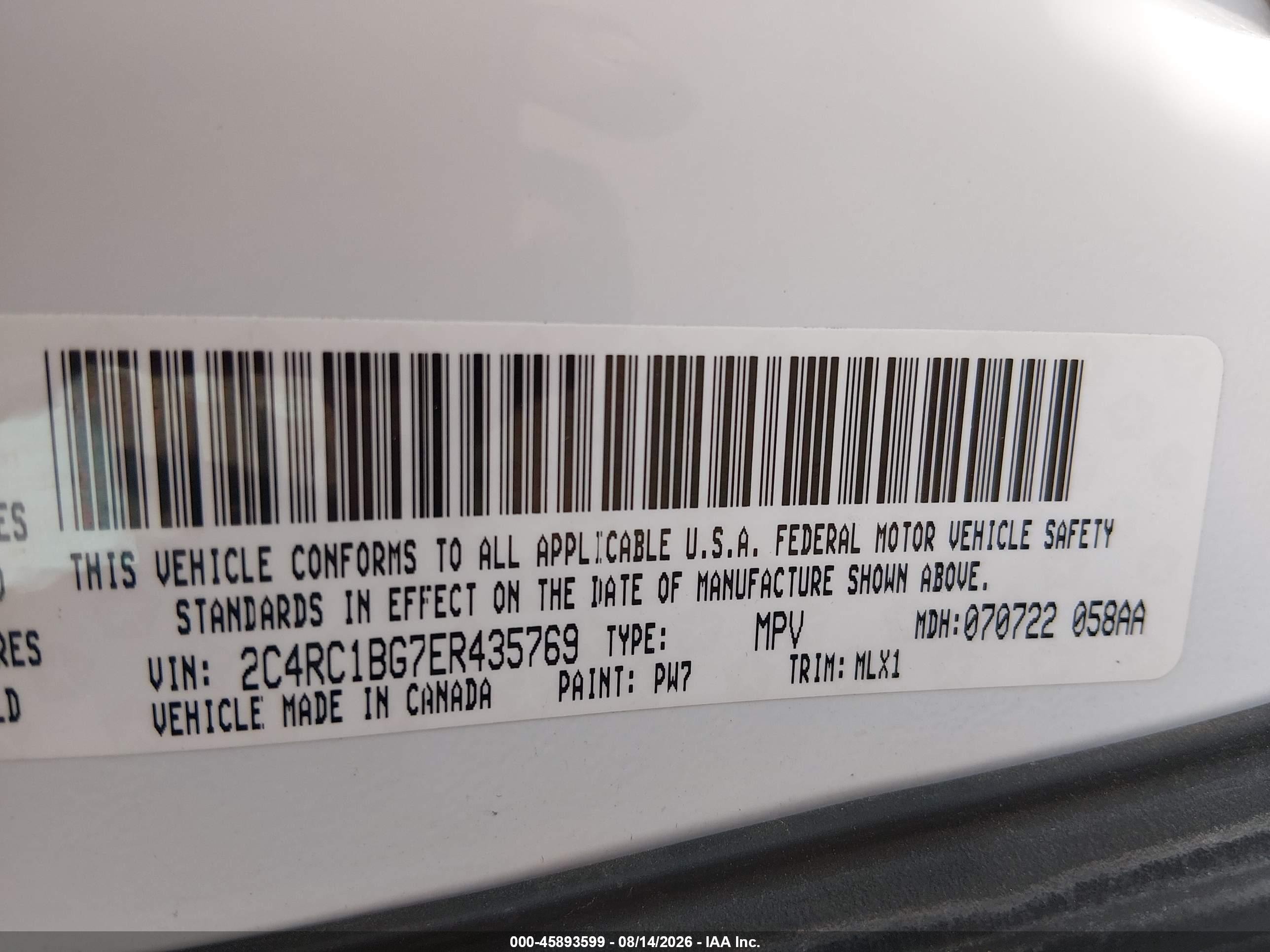 2014 Chrysler Town & Country Touring White vin: 2C4RC1BG7ER435769