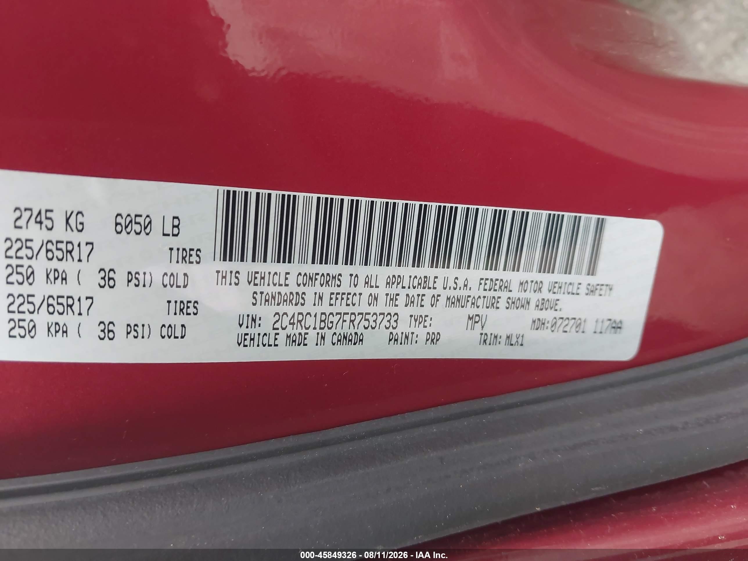 2015 Chrysler Town & Country Touring Red vin: 2C4RC1BG7FR753733
