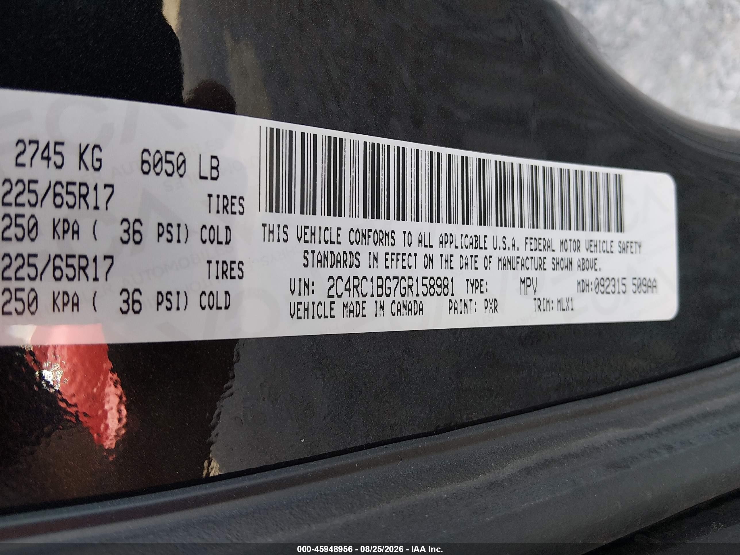 2016 Chrysler Town & Country Touring Black vin: 2C4RC1BG7GR158981
