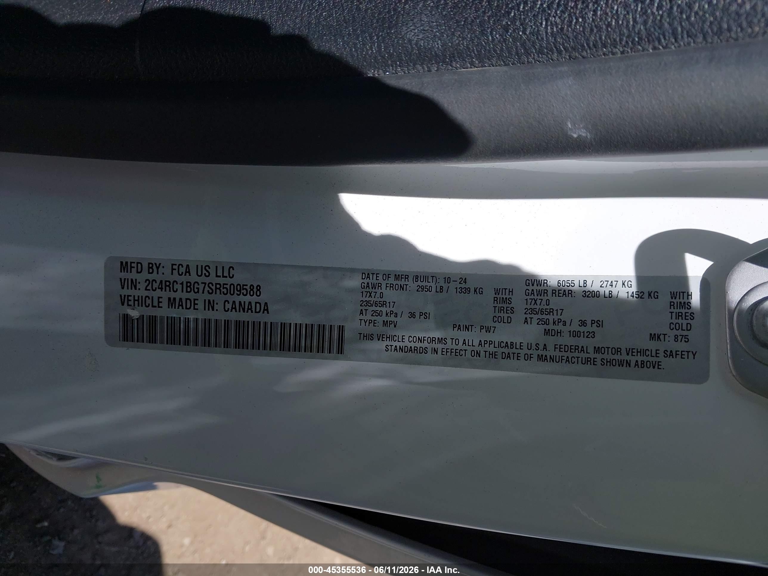2025 Chrysler Pacifica Select White vin: 2C4RC1BG7SR509588