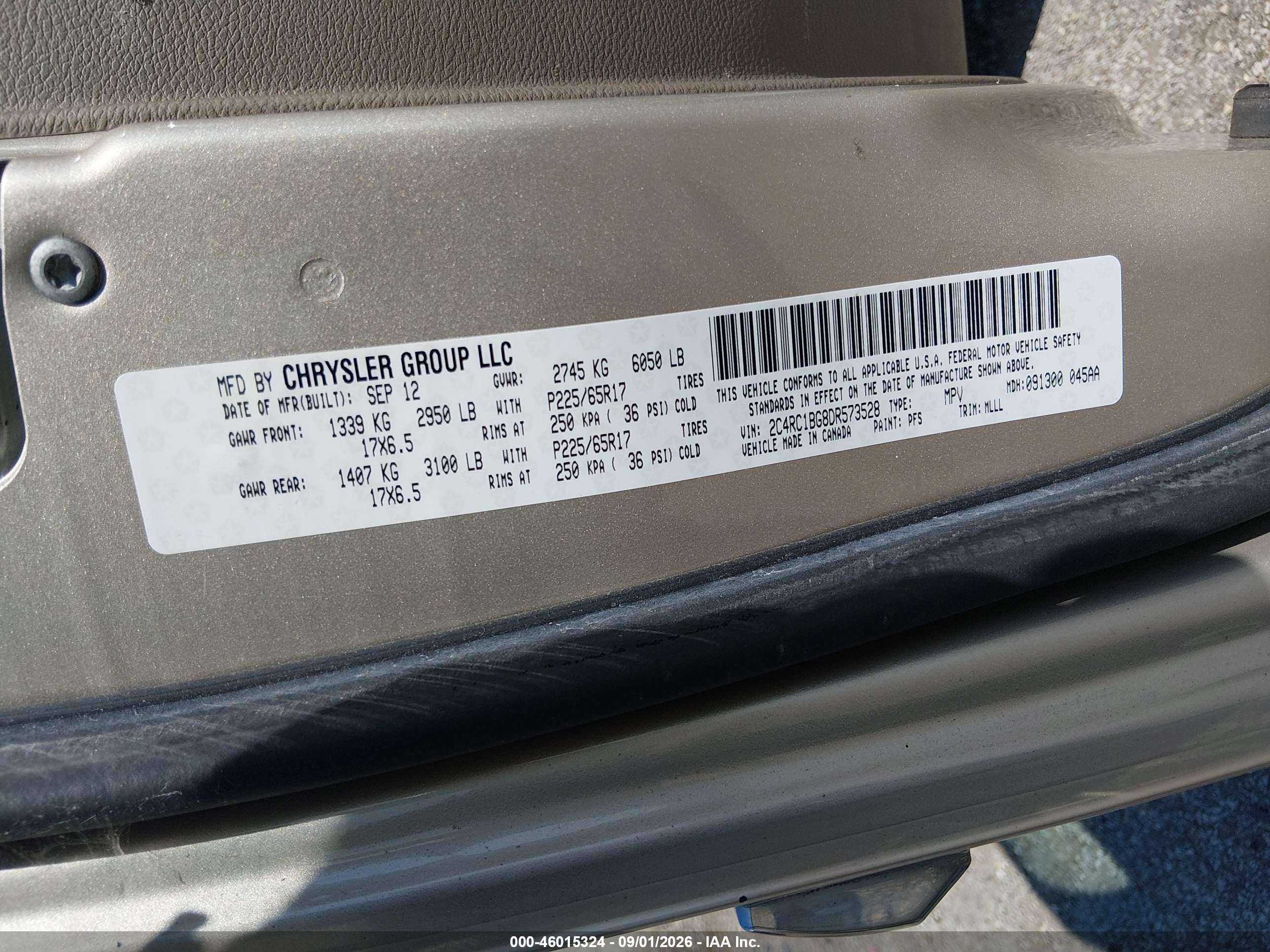 2013 Chrysler Town & Country Touring Бежевый vin: 2C4RC1BG8DR573528