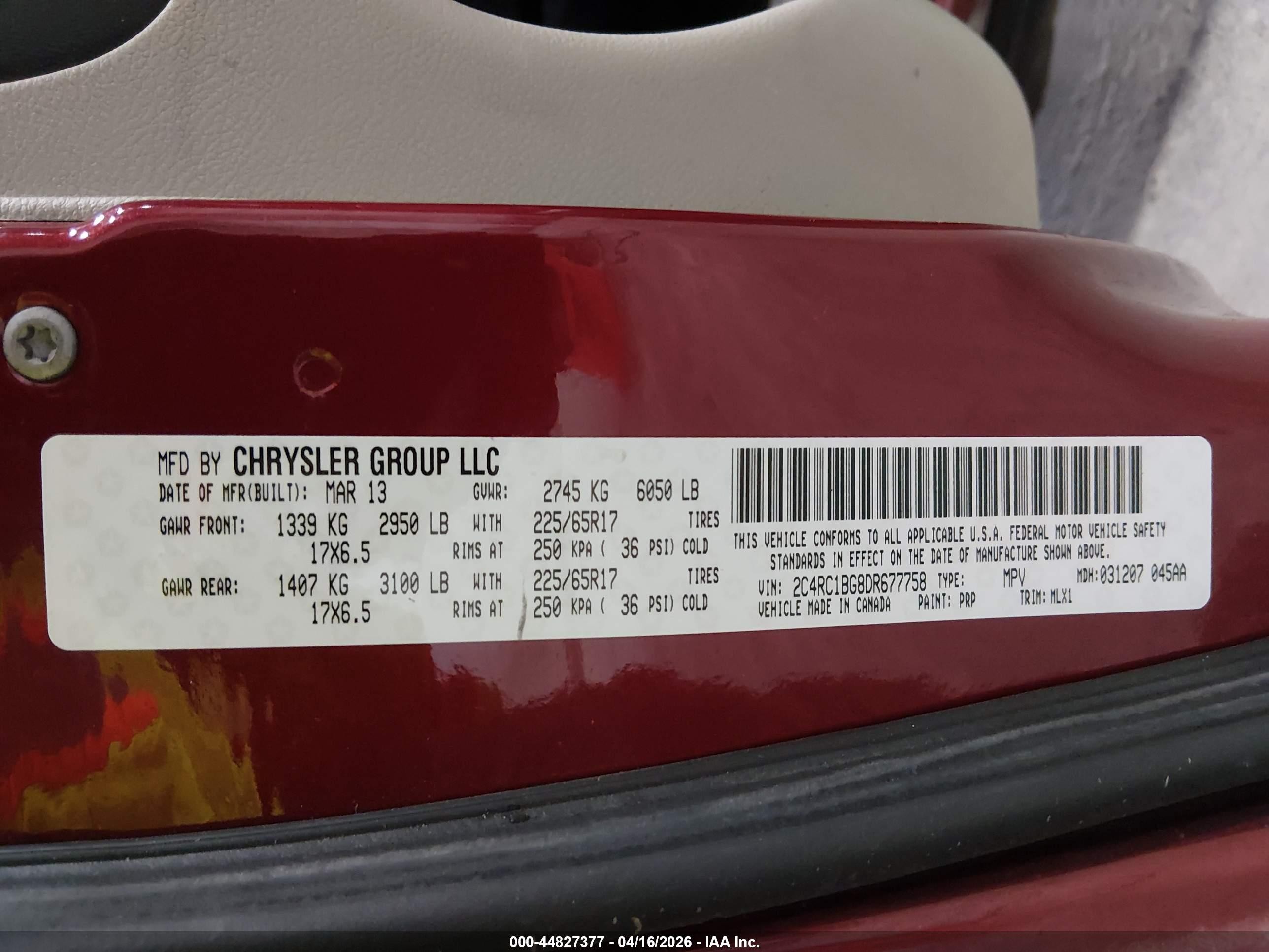 2013 Chrysler Town & Country Touring Red vin: 2C4RC1BG8DR677758
