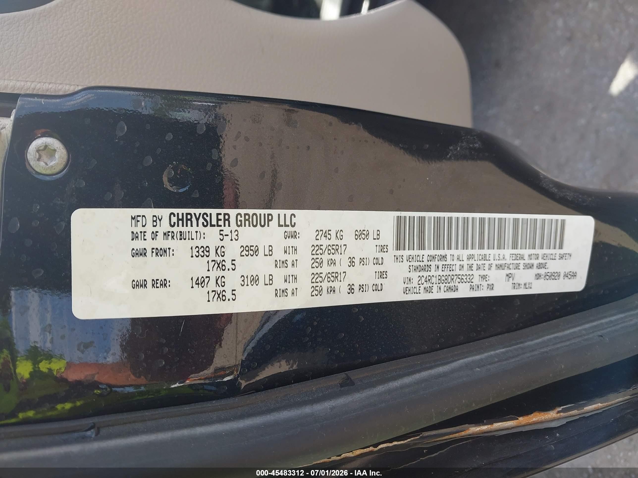 2013 Chrysler Town & Country Touring Black vin: 2C4RC1BG8DR756332