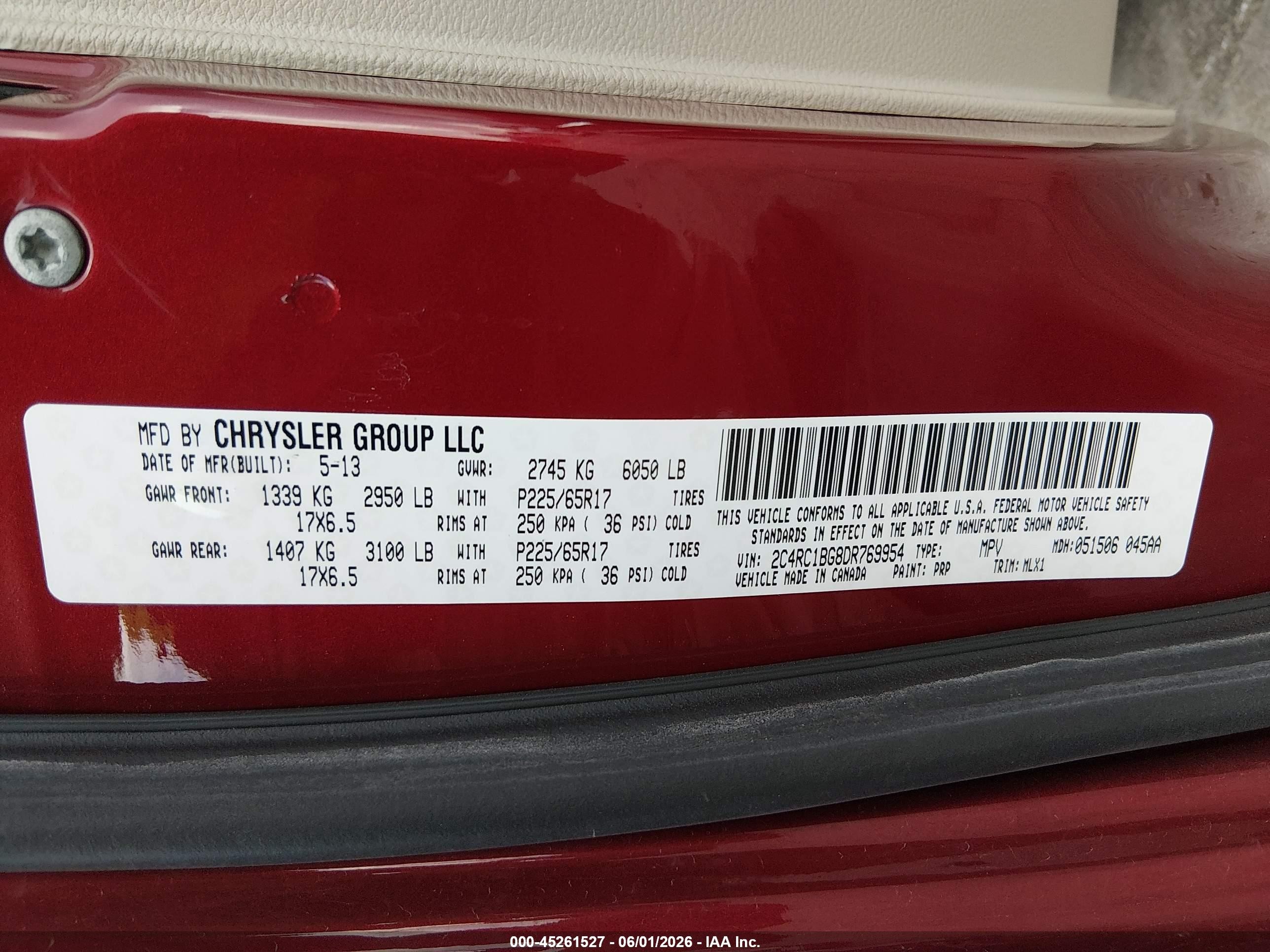 2013 Chrysler Town & Country Touring Red vin: 2C4RC1BG8DR769954