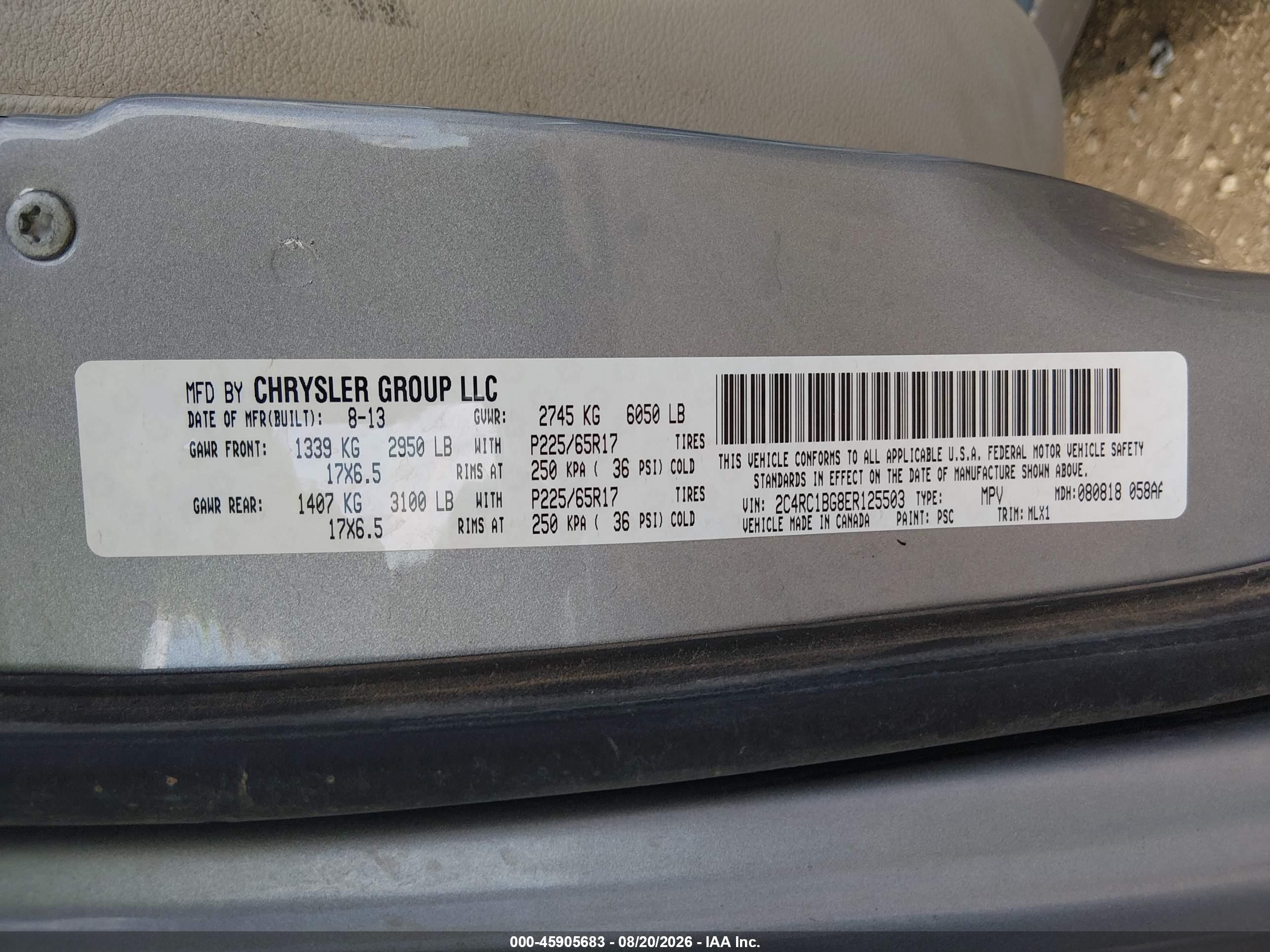 2014 Chrysler Town & Country Touring Silver vin: 2C4RC1BG8ER125503