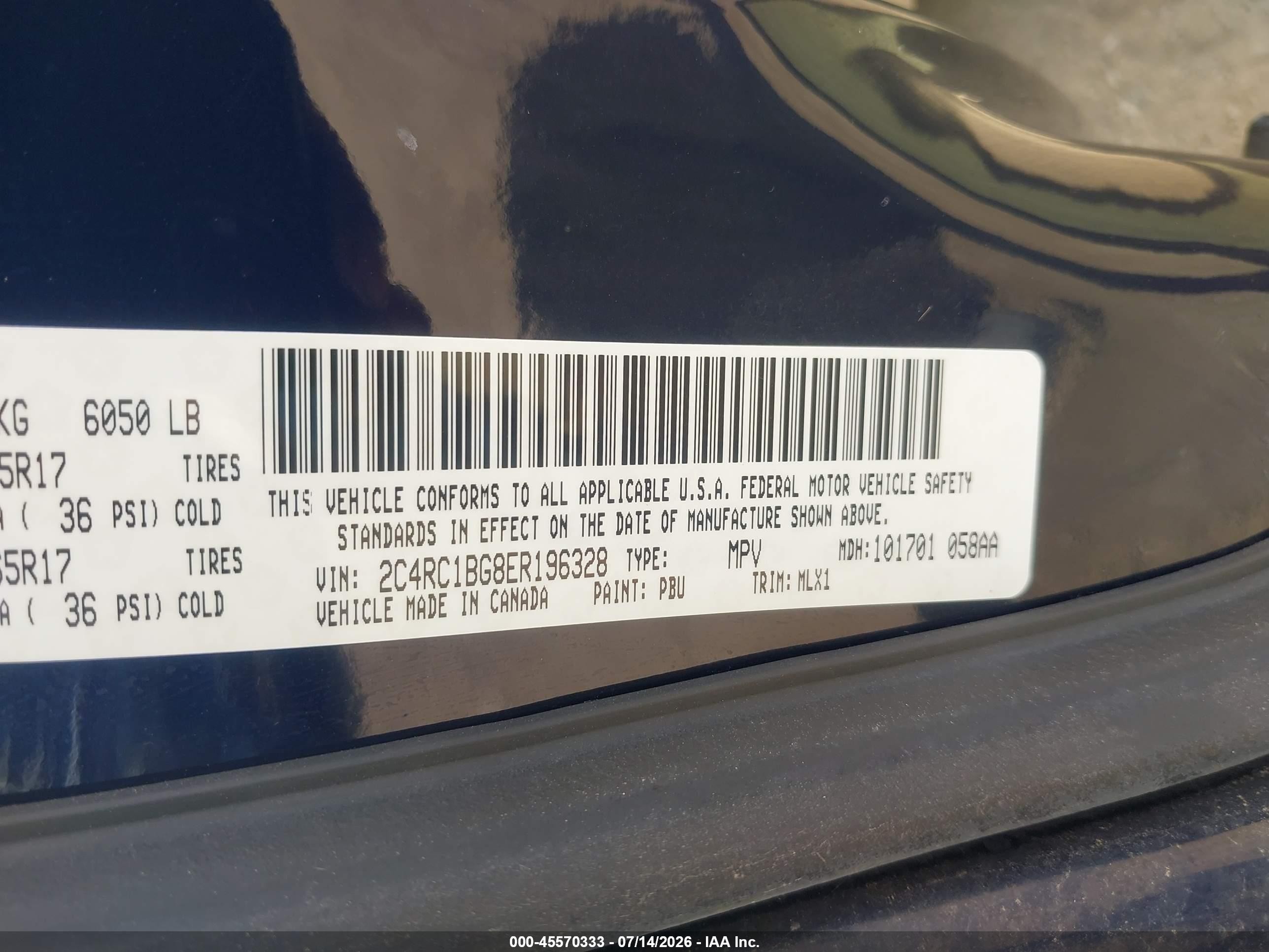 2014 Chrysler Town & Country Touring Blue vin: 2C4RC1BG8ER196328