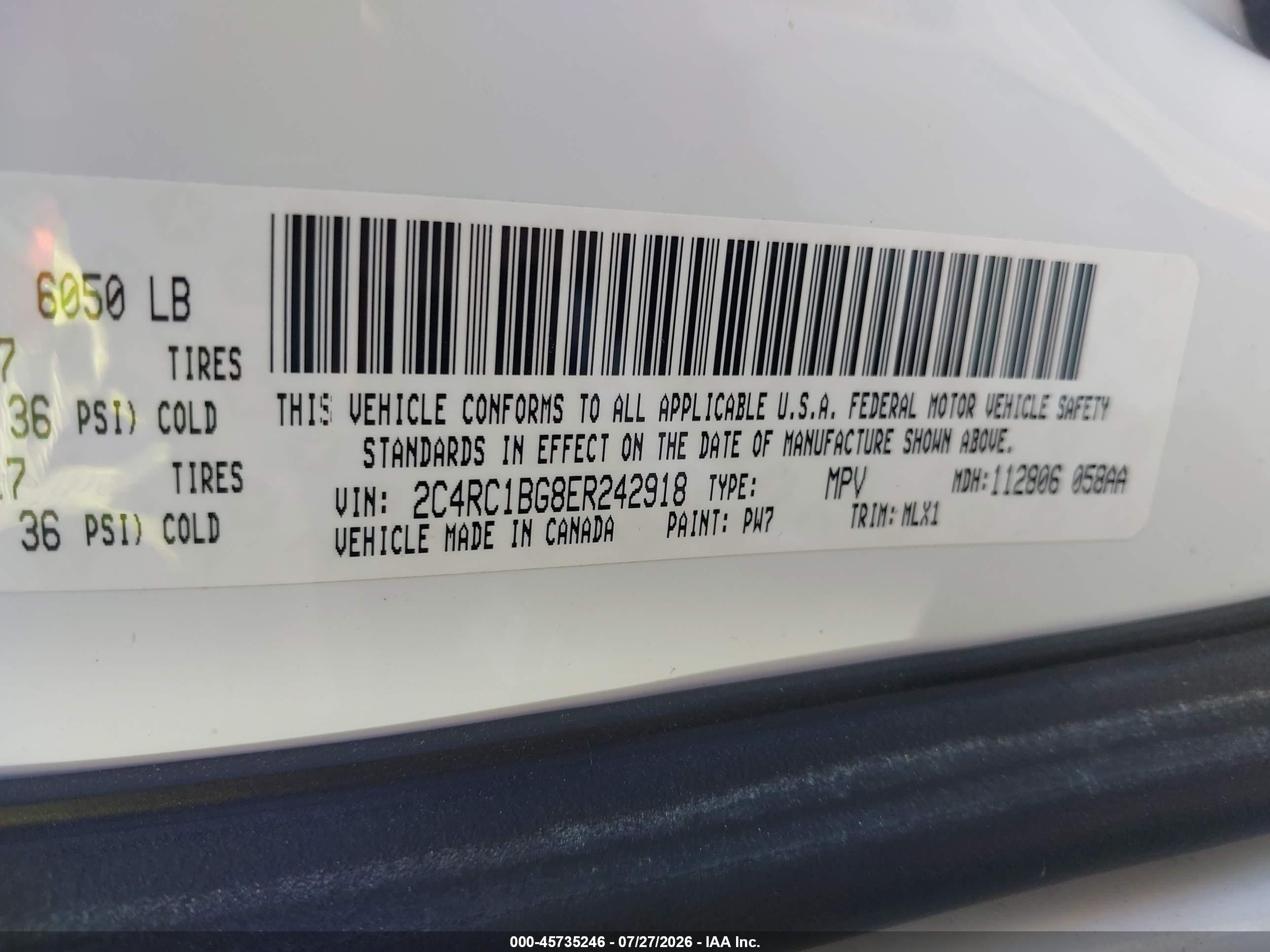 2014 Chrysler Town & Country Touring White vin: 2C4RC1BG8ER242918