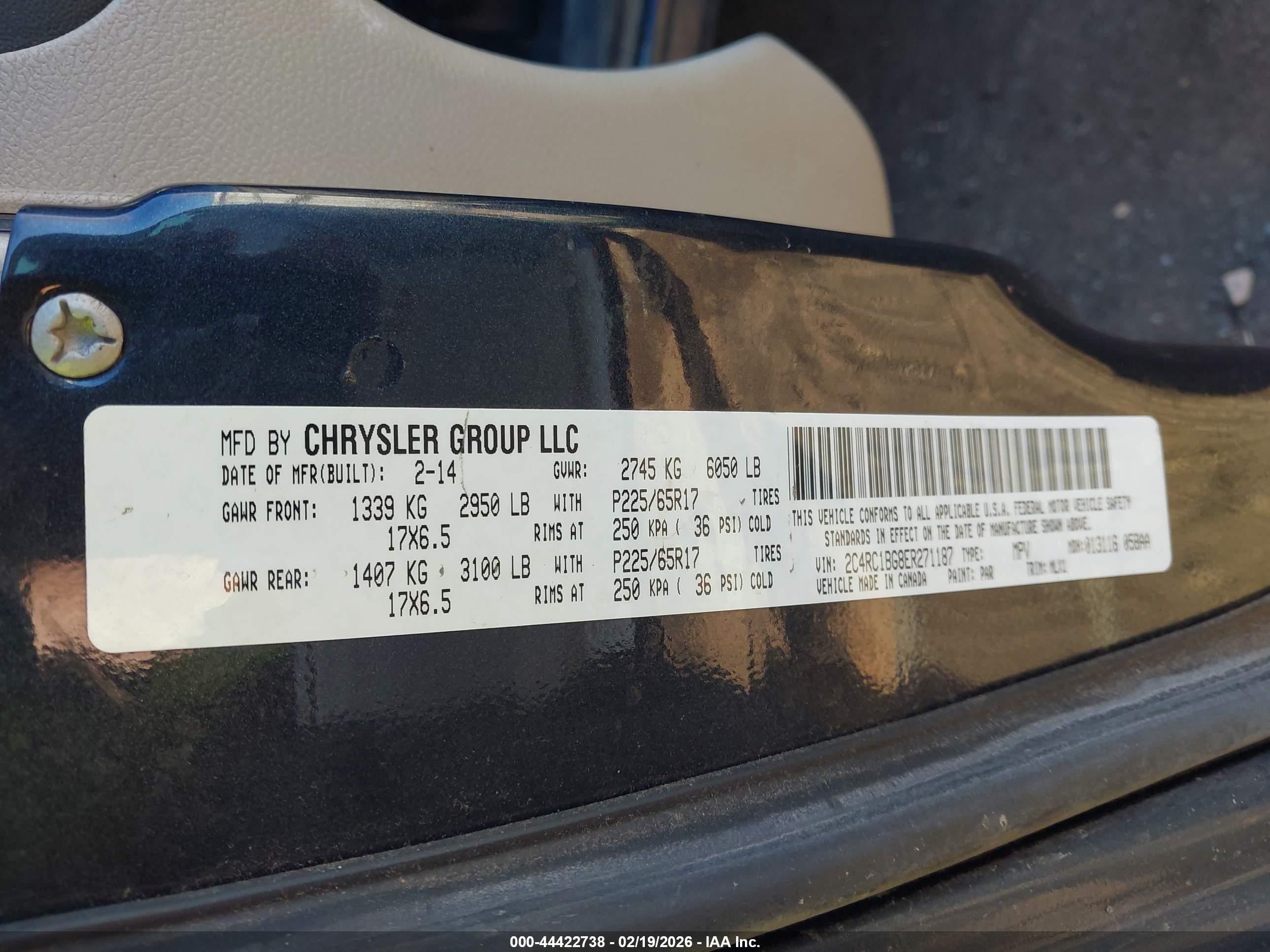2014 Chrysler Town & Country Touring Black vin: 2C4RC1BG8ER271187