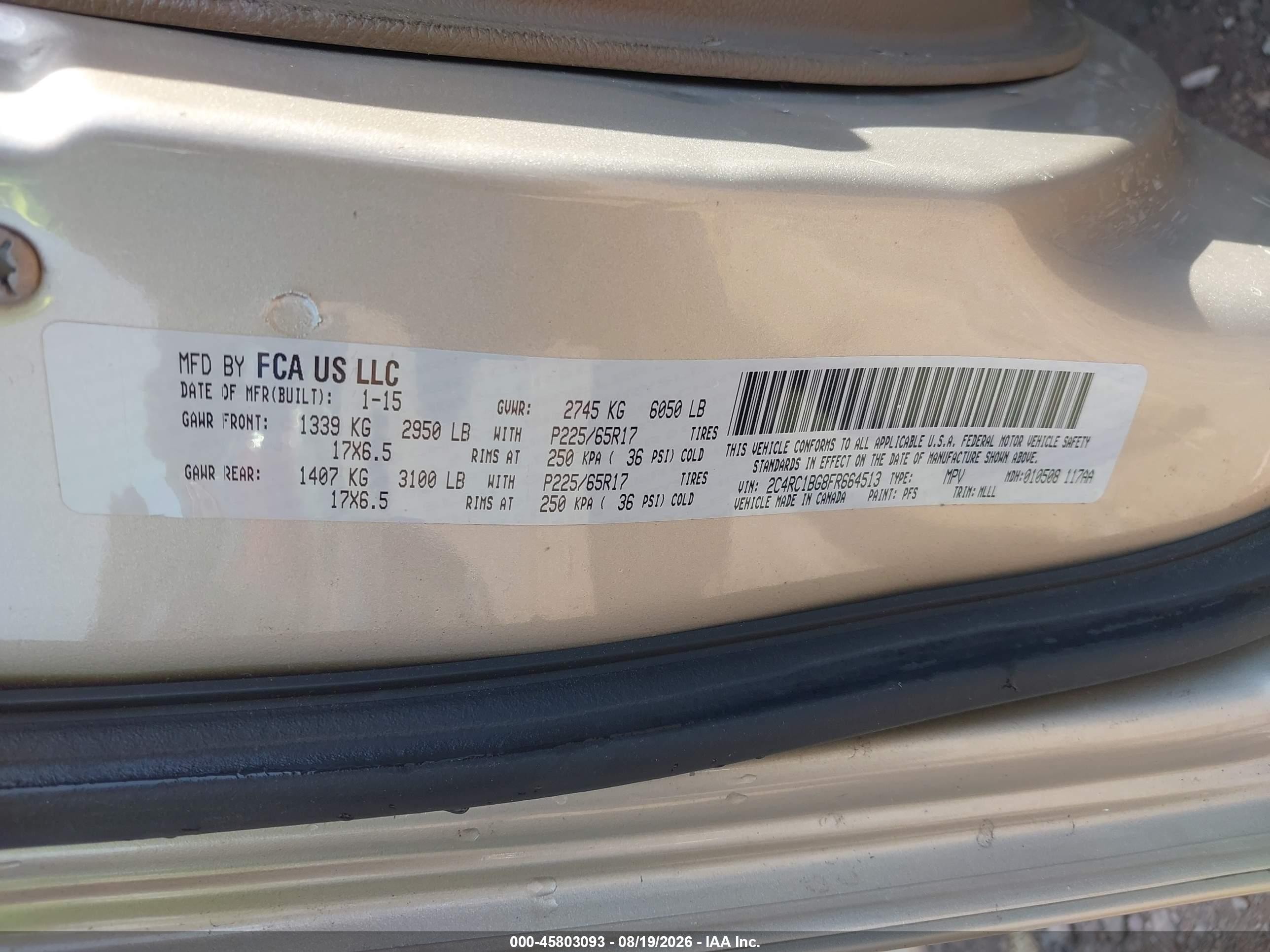 2015 Chrysler Town & Country Touring Brown vin: 2C4RC1BG8FR664513