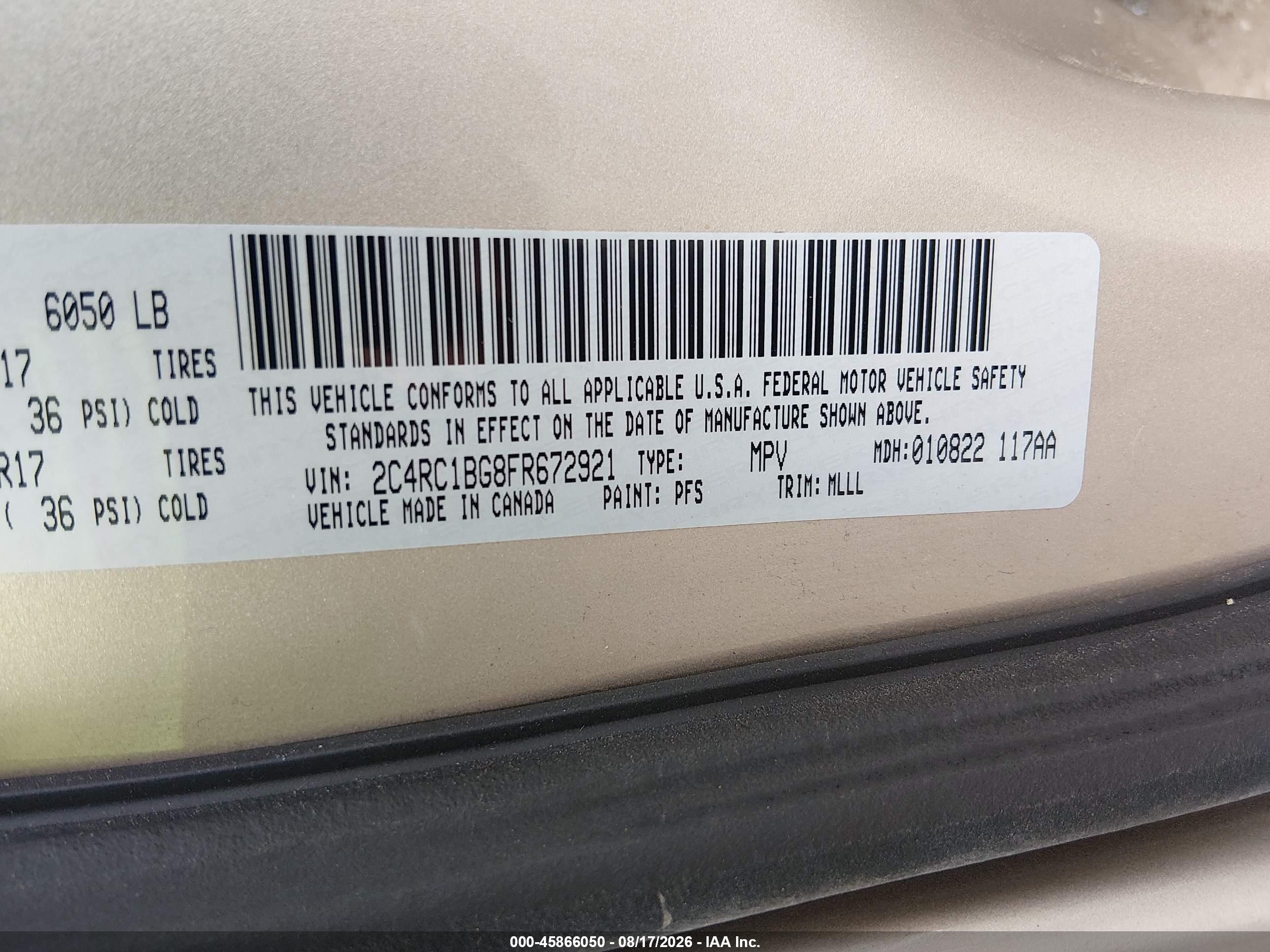 2015 Chrysler Town & Country Touring Gold vin: 2C4RC1BG8FR672921