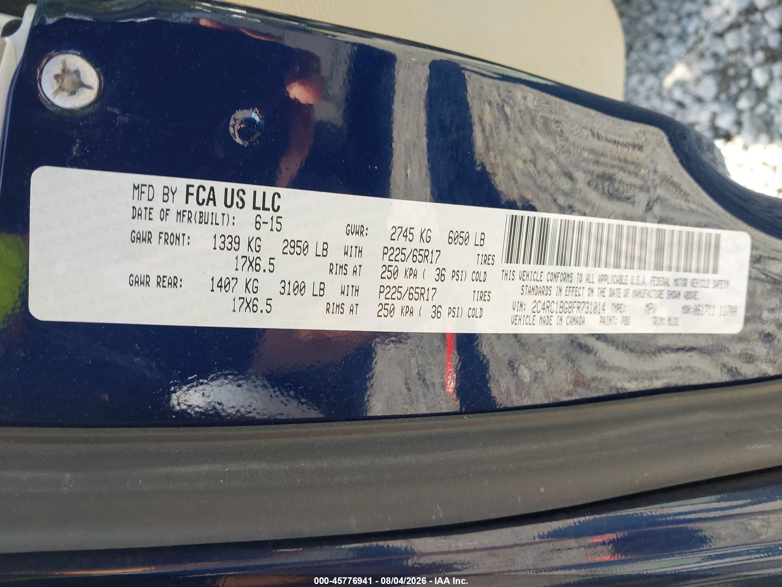 2015 Chrysler Town & Country Touring Синий vin: 2C4RC1BG8FR731014
