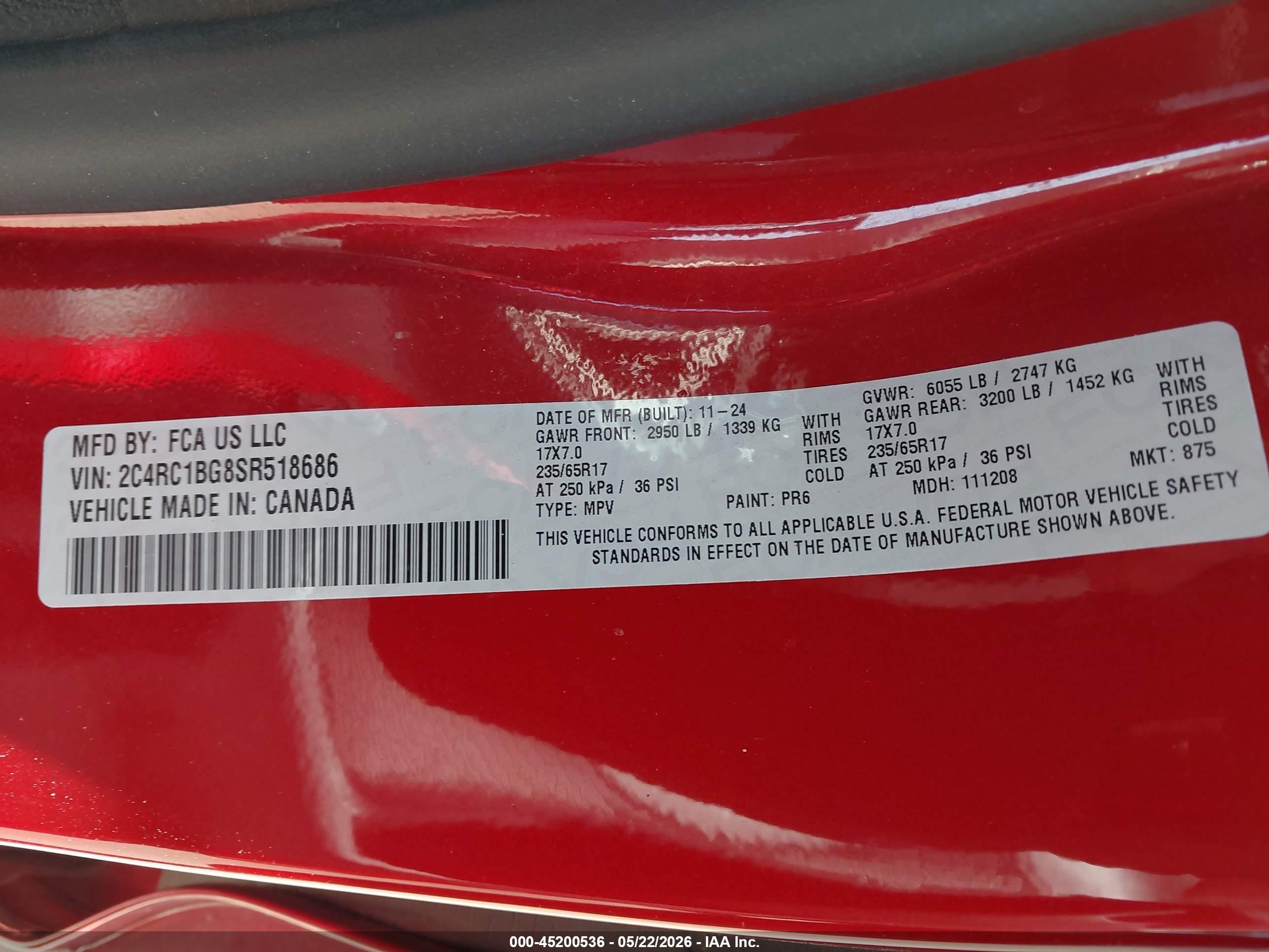 2025 Chrysler Pacifica Select Red vin: 2C4RC1BG8SR518686