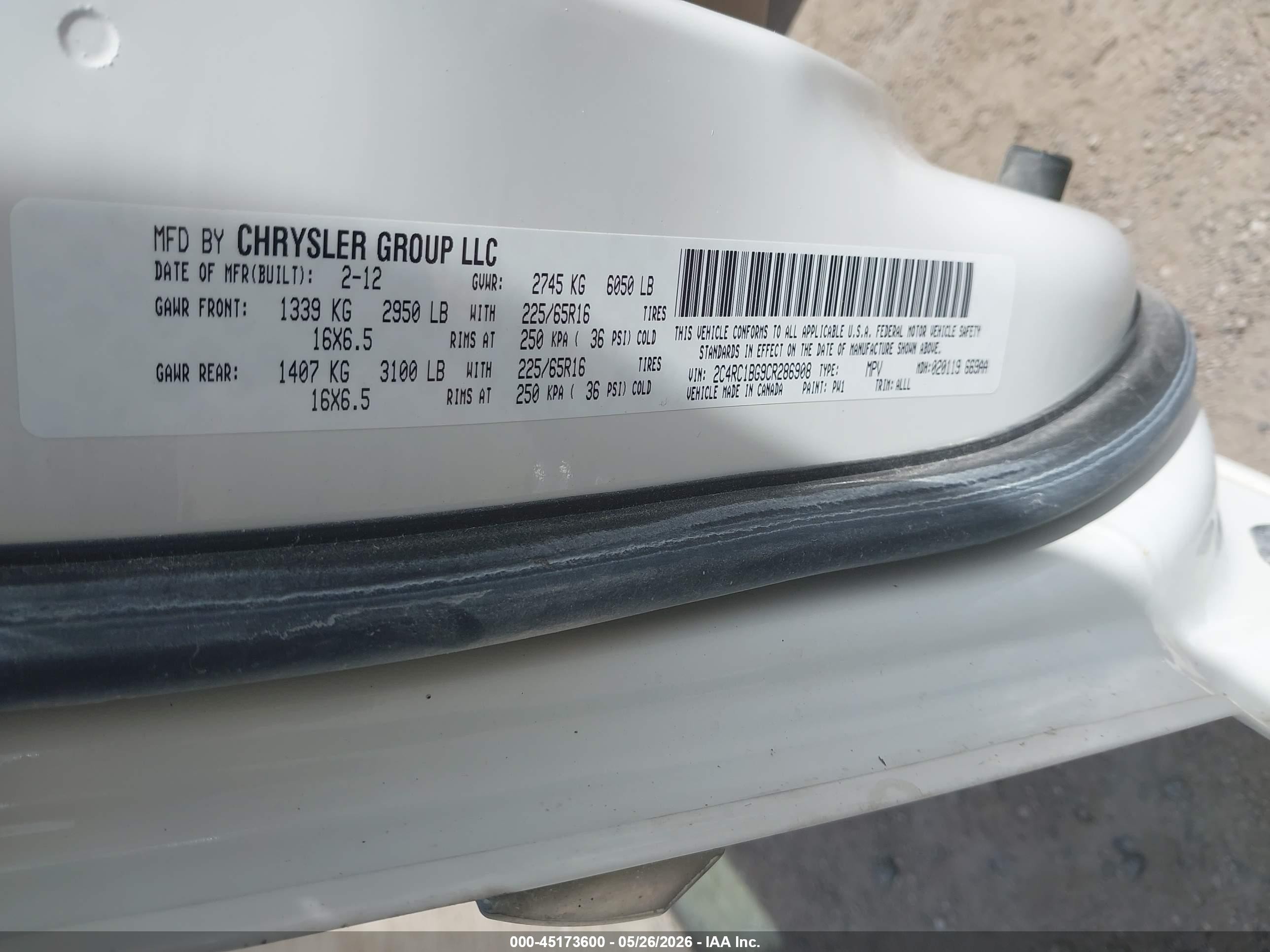 2012 Chrysler Town & Country Touring Белый vin: 2C4RC1BG9CR286908