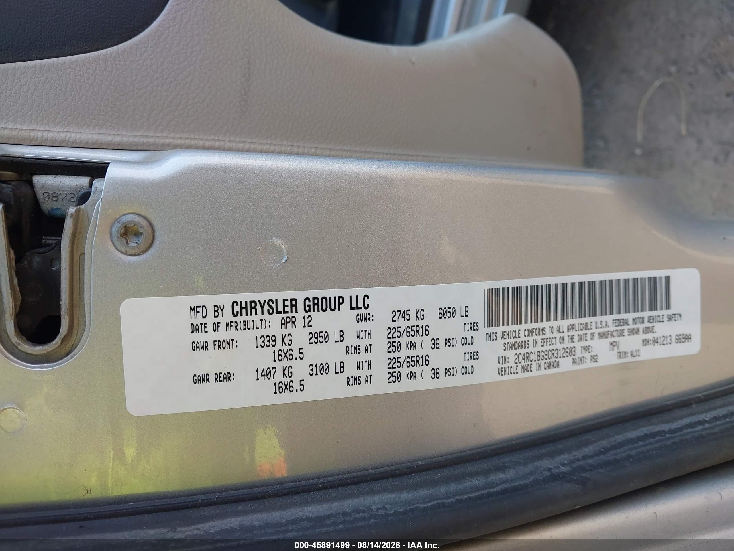 2012 Chrysler Town & Country Touring Silver vin: 2C4RC1BG9CR312603