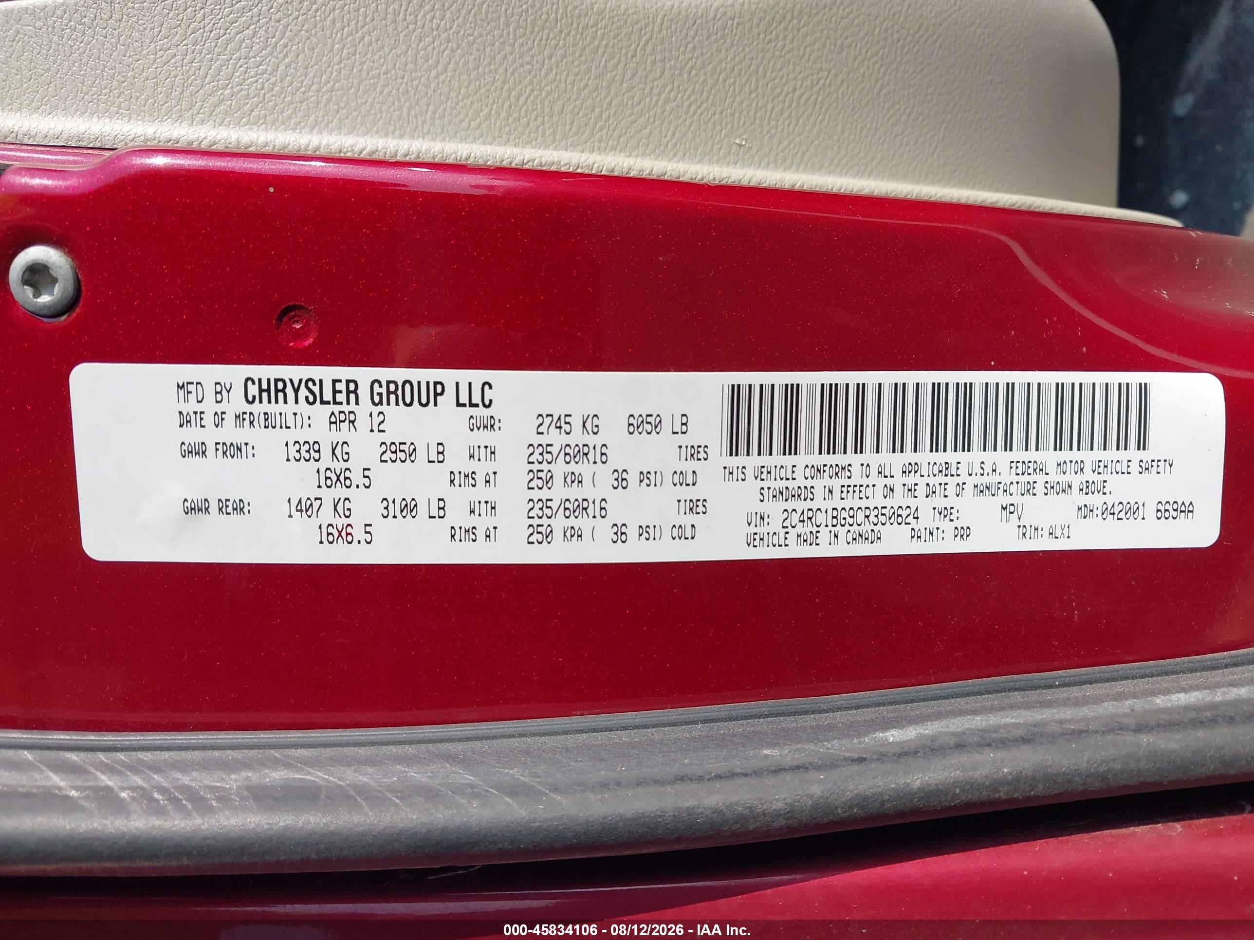 2012 Chrysler Town & Country Touring Темно-бордовый vin: 2C4RC1BG9CR350624