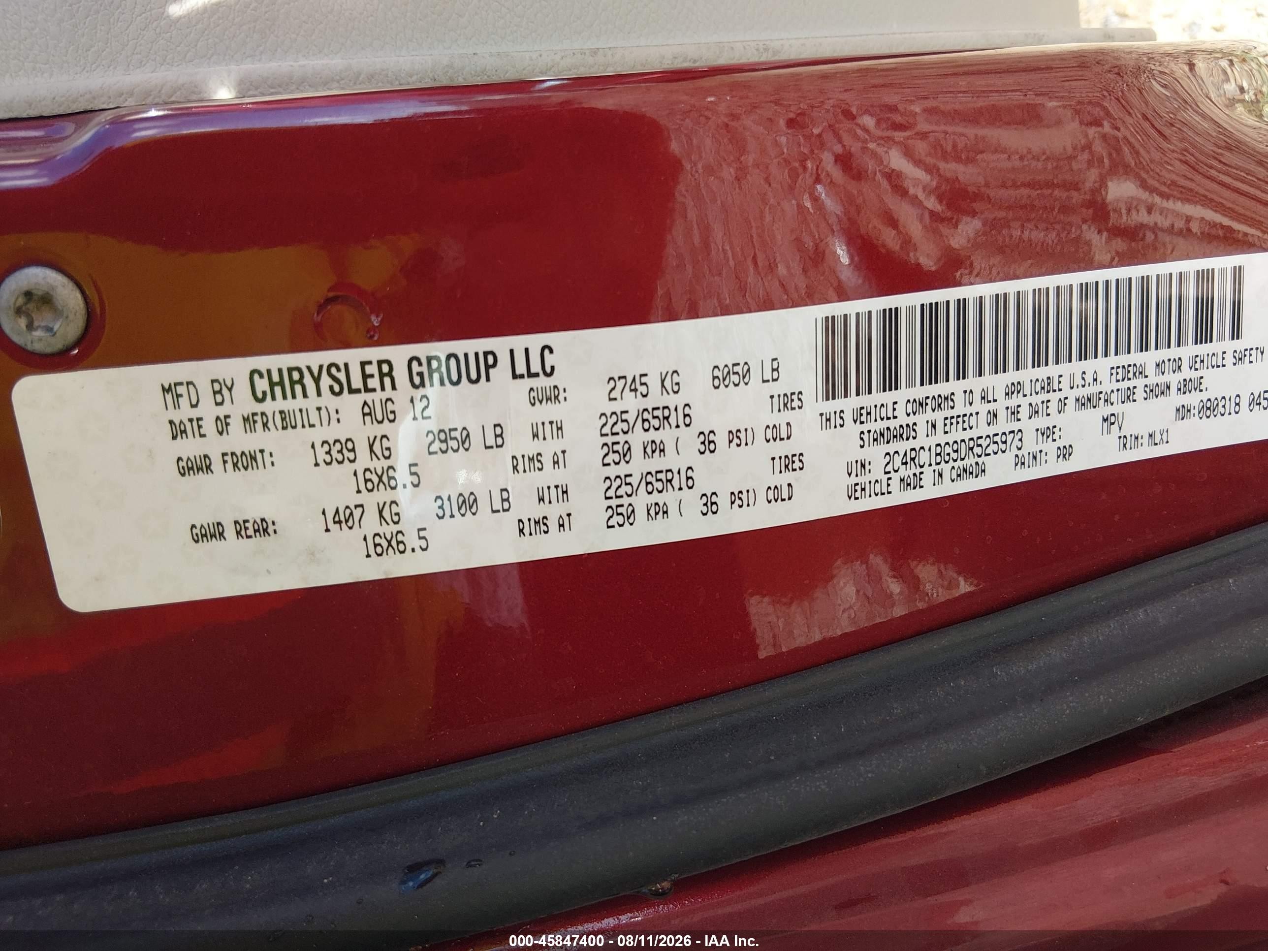 2013 Chrysler Town & Country Touring Burgundy vin: 2C4RC1BG9DR525973