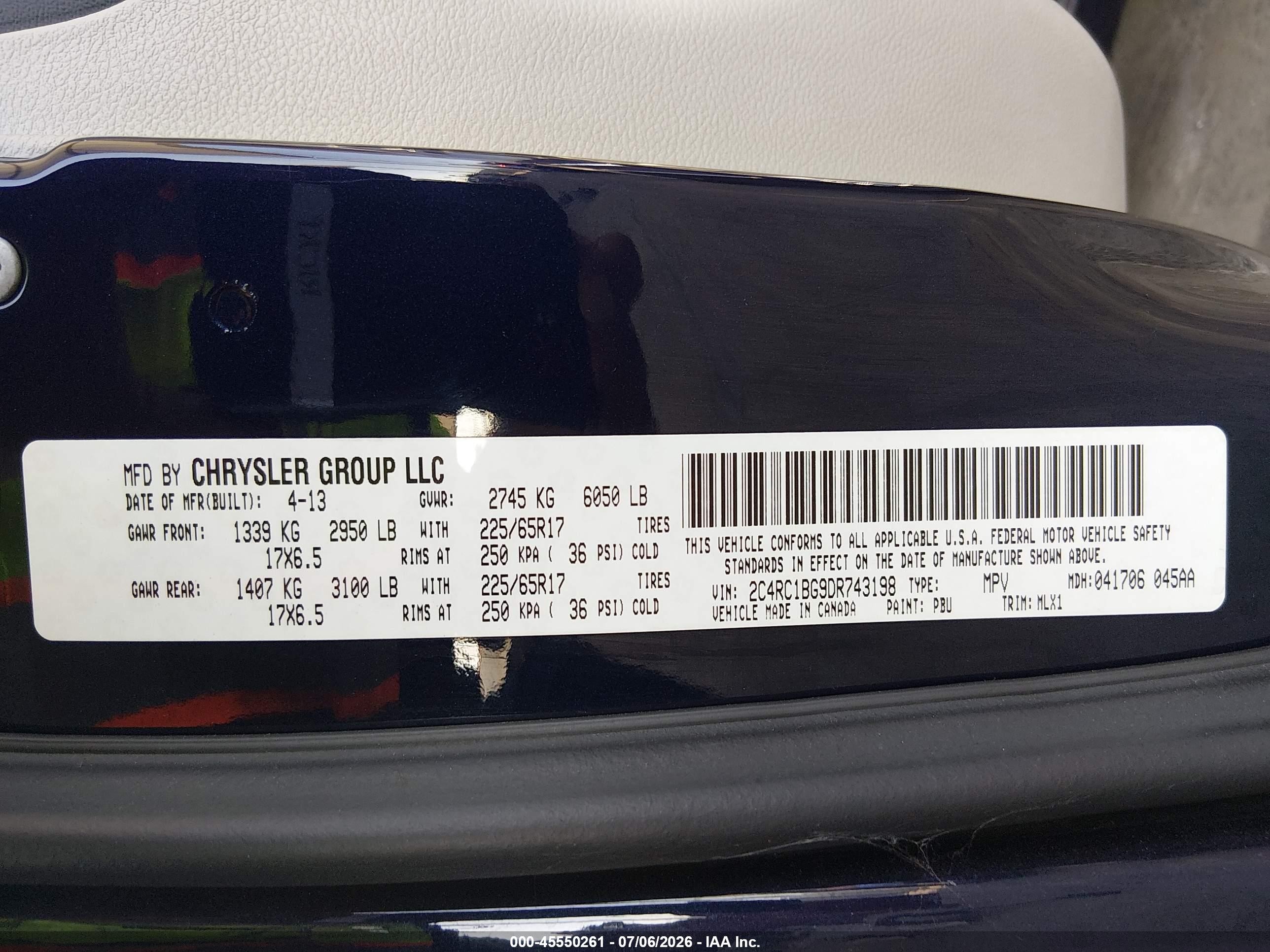 2013 Chrysler Town & Country Touring Blue vin: 2C4RC1BG9DR743198