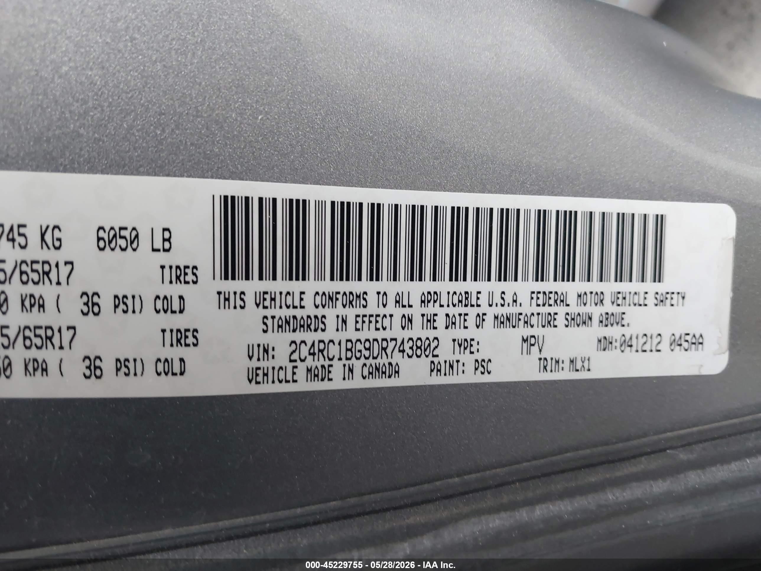 2013 Chrysler Town & Country Touring Gray vin: 2C4RC1BG9DR743802