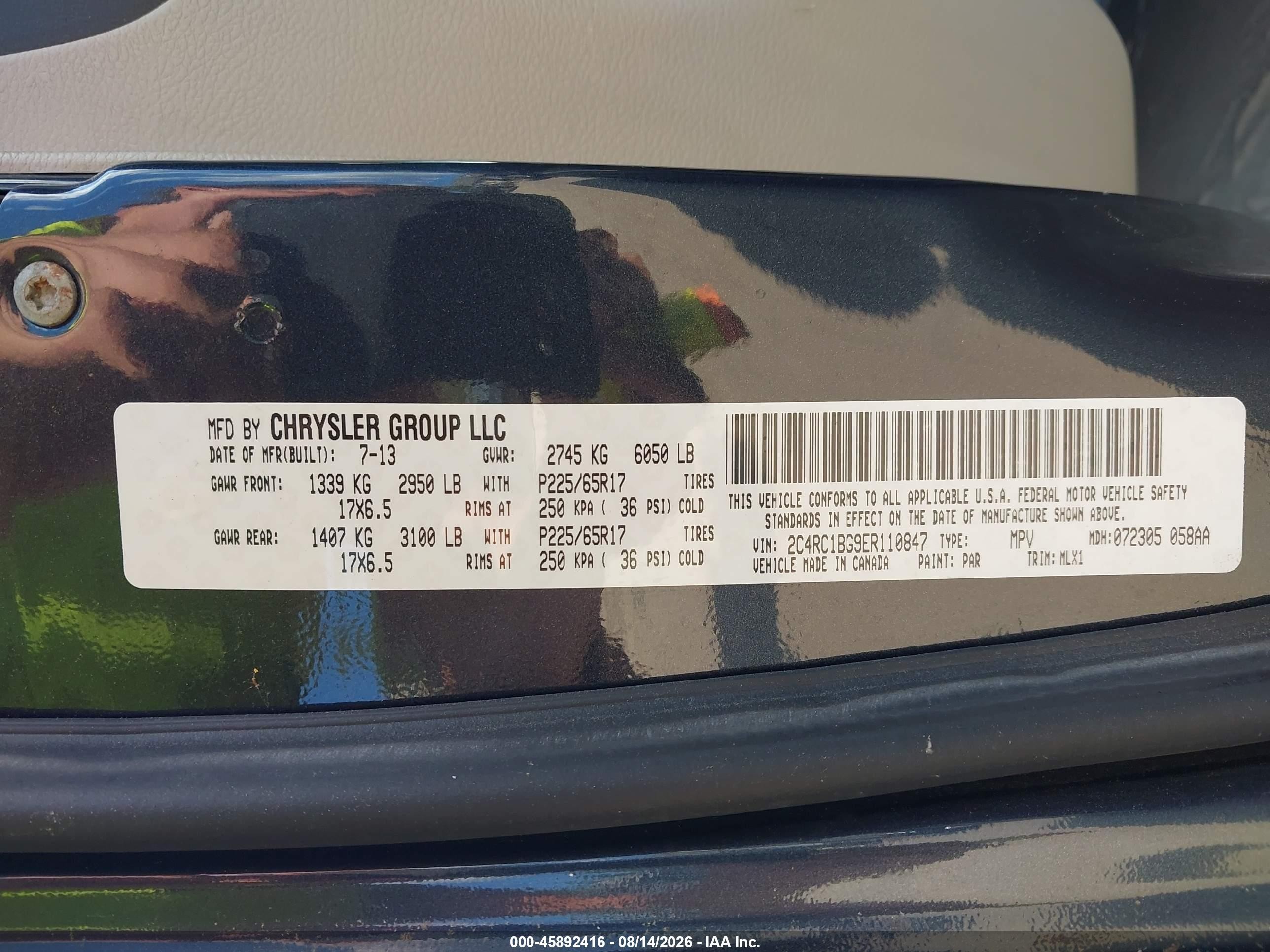 2014 Chrysler Town & Country Touring Black vin: 2C4RC1BG9ER110847