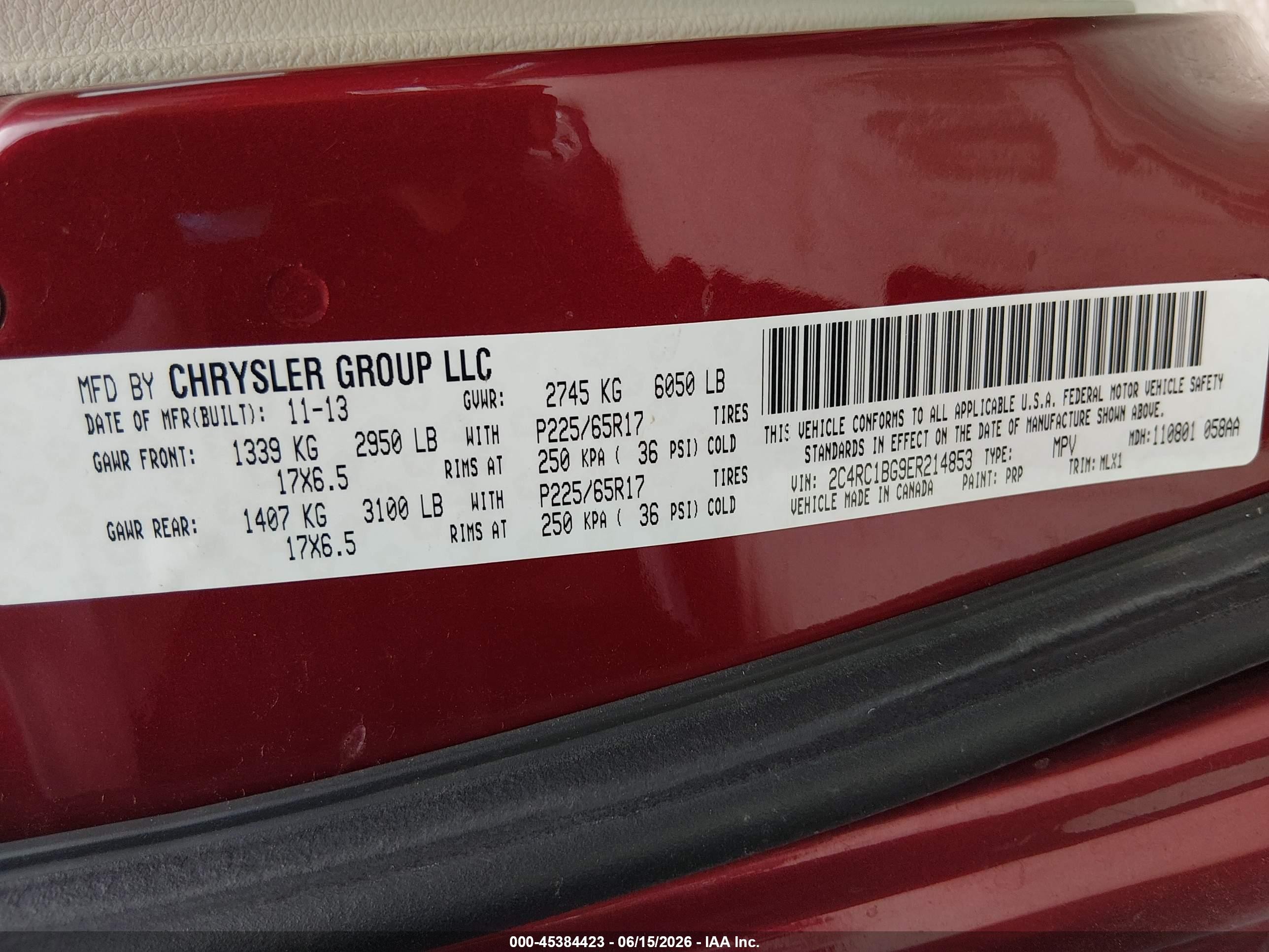 2014 Chrysler Town & Country Touring Maroon vin: 2C4RC1BG9ER214853