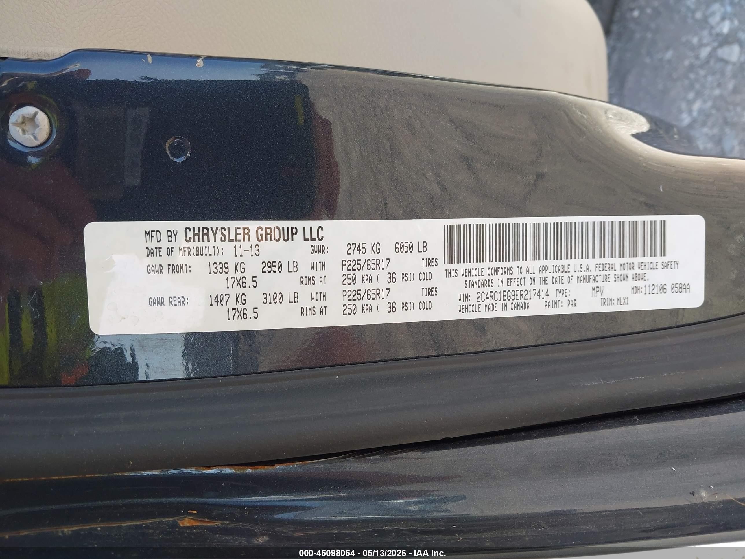 2014 Chrysler Town & Country Touring Black vin: 2C4RC1BG9ER217414