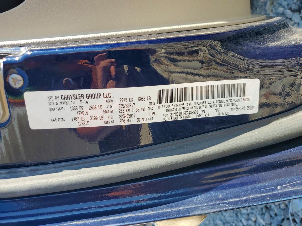 2014 Chrysler Town & Country Touring Blue vin: 2C4RC1BG9ER408931