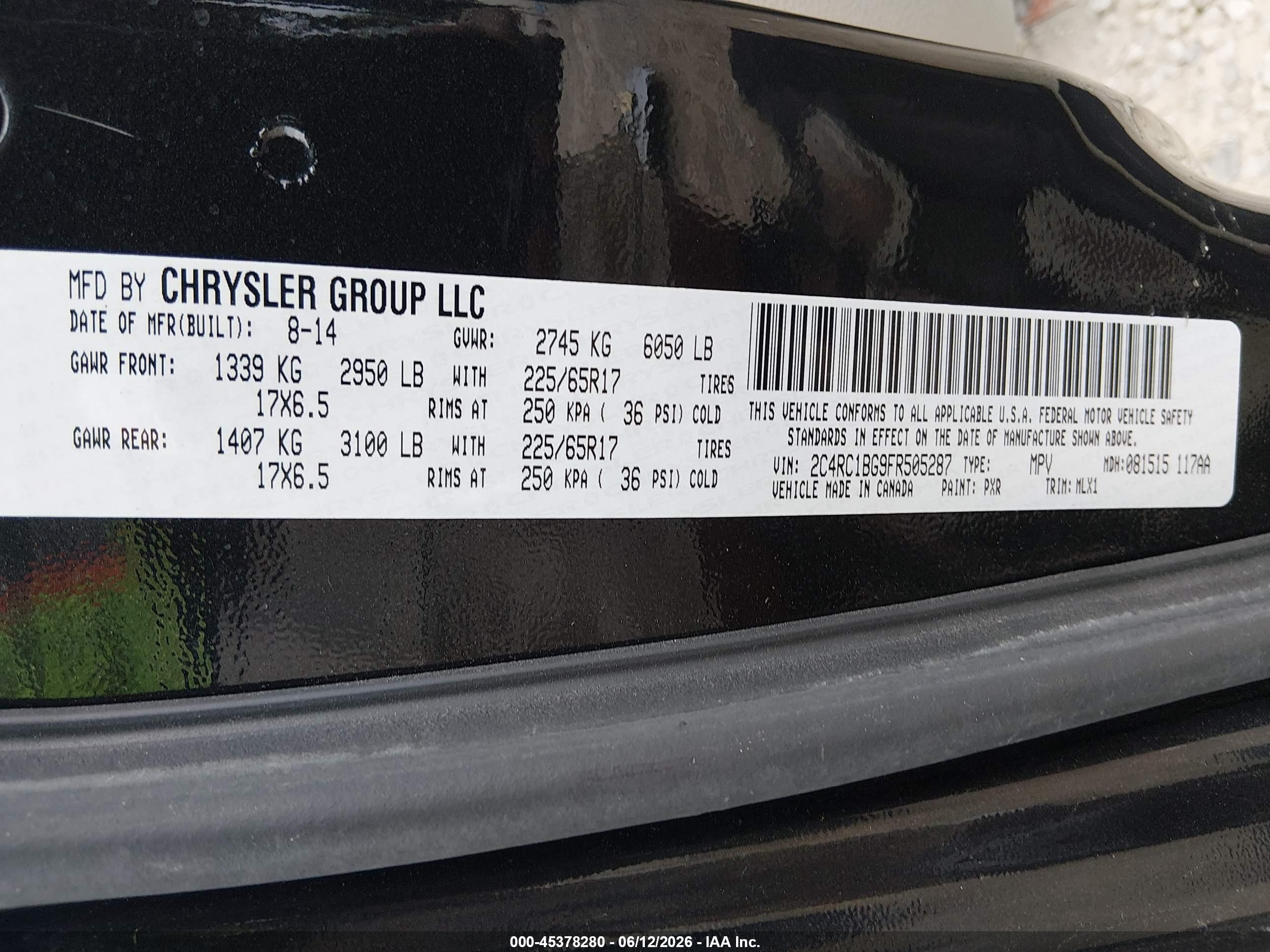 2015 Chrysler Town & Country Touring Black vin: 2C4RC1BG9FR505287