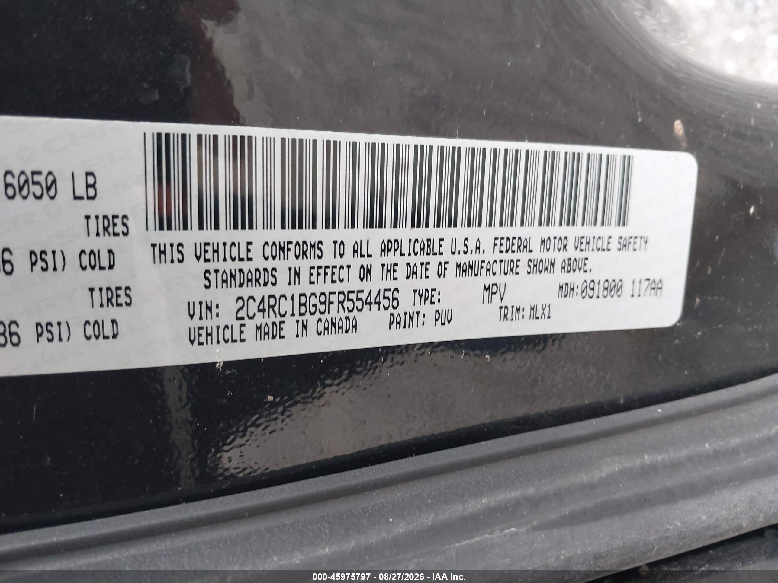 2015 Chrysler Town & Country Touring Black vin: 2C4RC1BG9FR554456