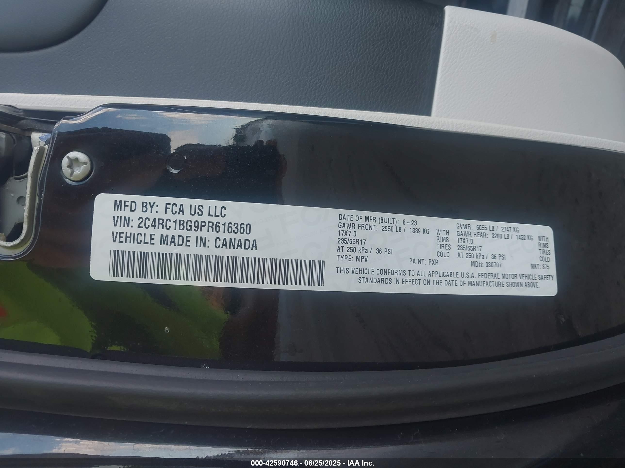 2023 Chrysler Pacifica Touring L Black vin: 2C4RC1BG9PR616360