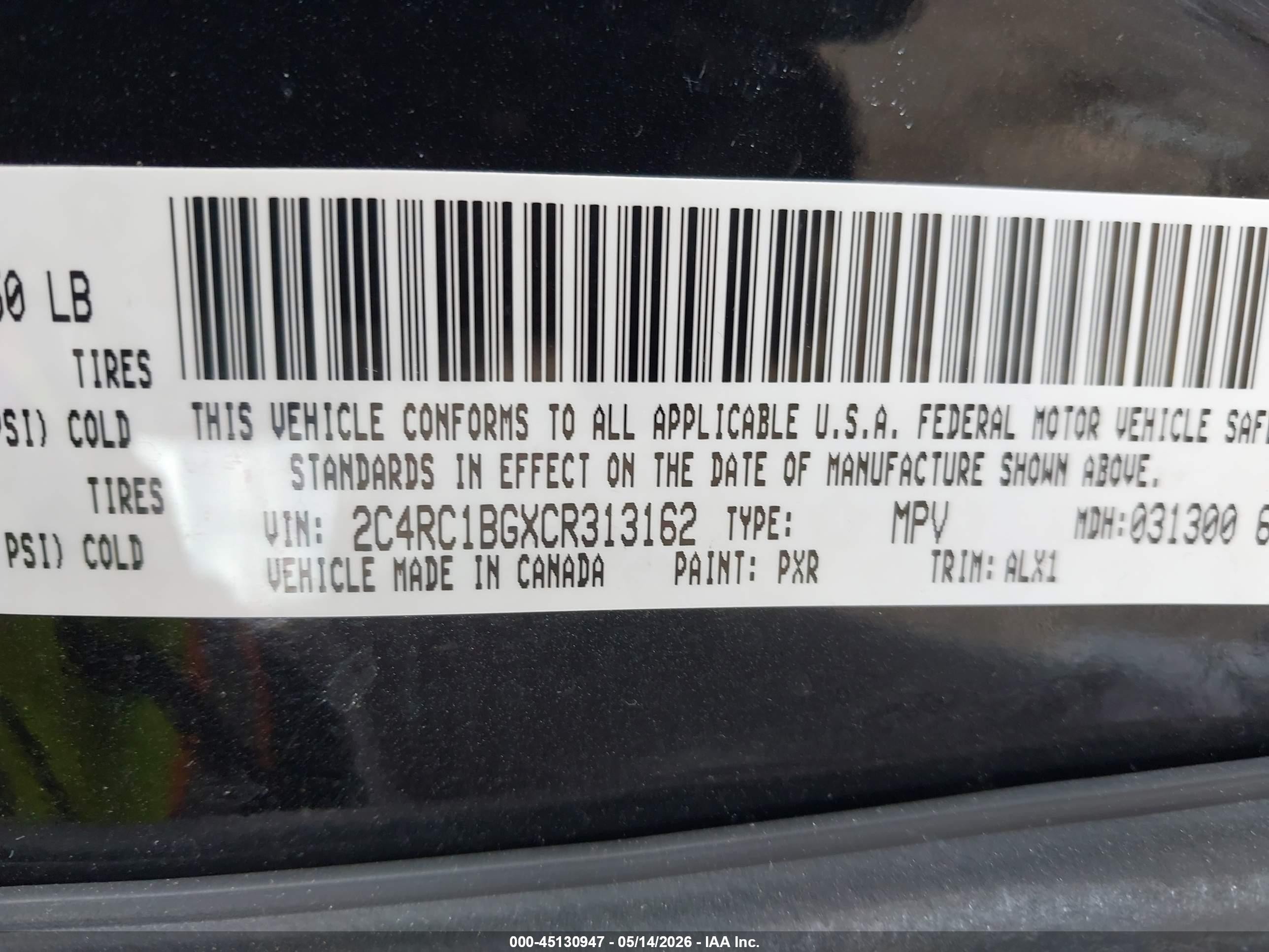 2012 Chrysler Town & Country Touring Black vin: 2C4RC1BGXCR313162