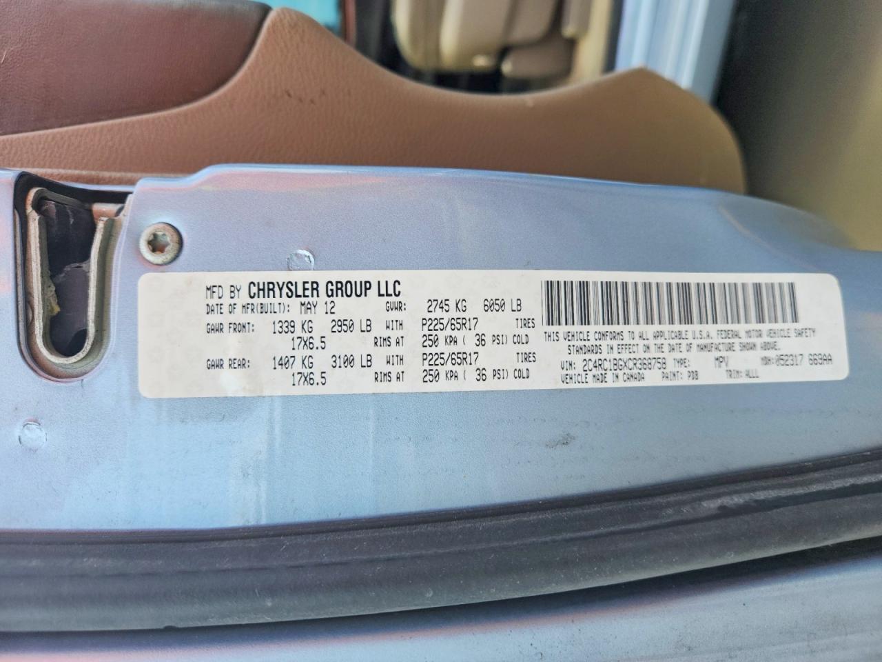 2012 Chrysler Town & Country Touring Blue vin: 2C4RC1BGXCR368758