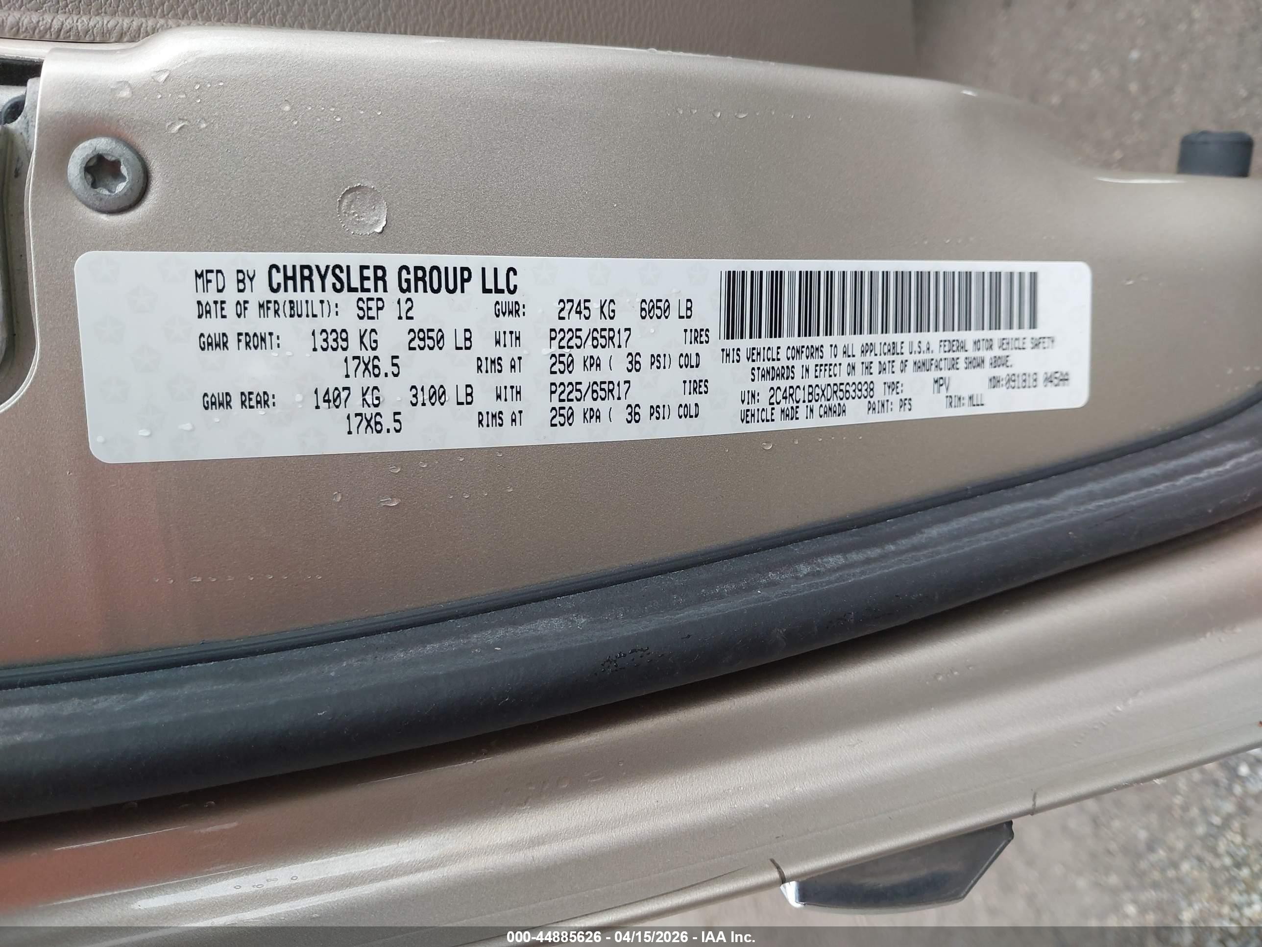 2013 Chrysler Town & Country Touring Gold vin: 2C4RC1BGXDR563938