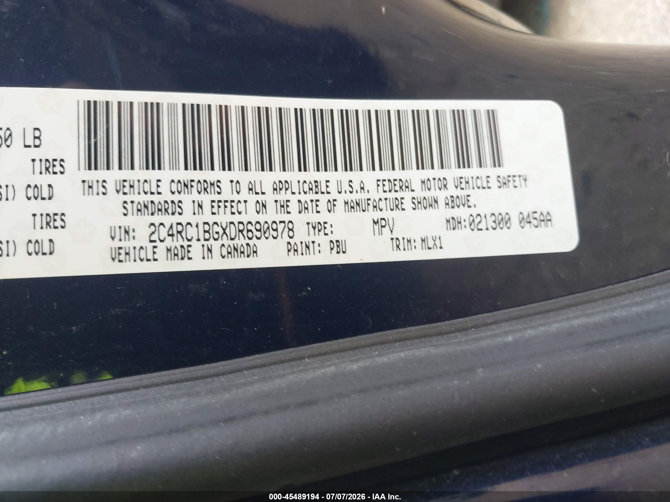 2013 Chrysler Town & Country Touring Blue vin: 2C4RC1BGXDR690978