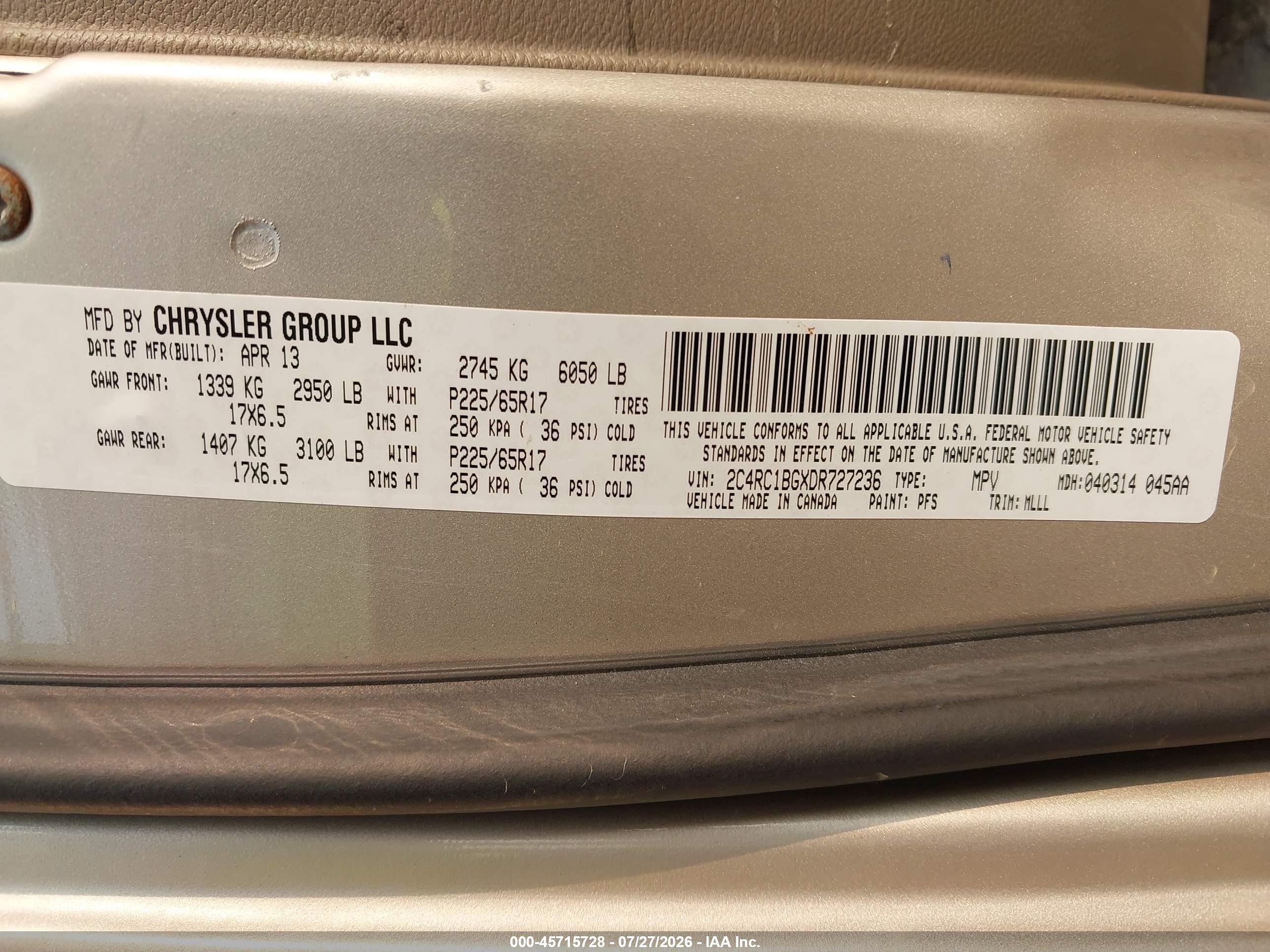 2013 Chrysler Town & Country Touring Gold vin: 2C4RC1BGXDR727236