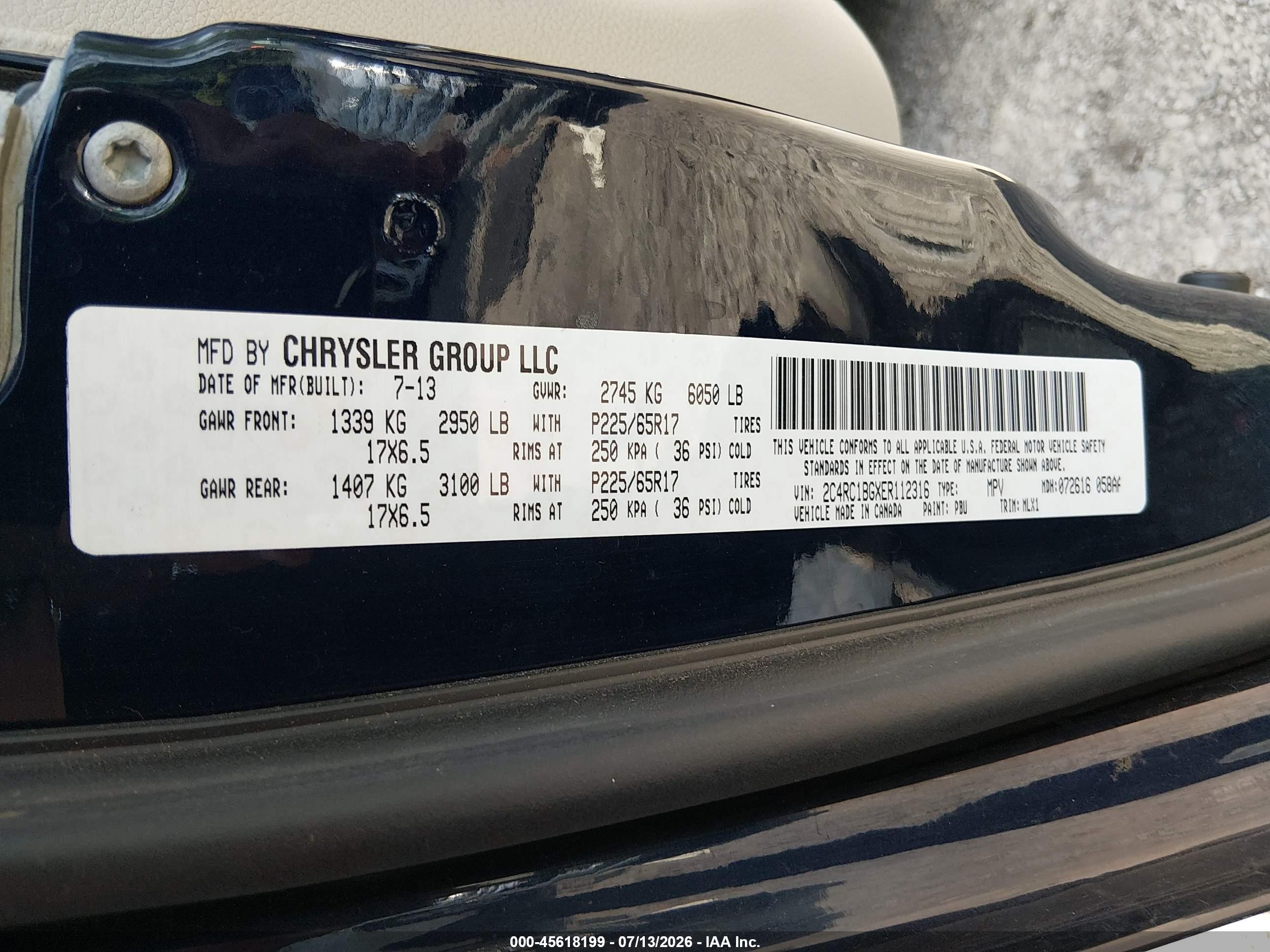 2014 Chrysler Town & Country Touring Blue vin: 2C4RC1BGXER112316